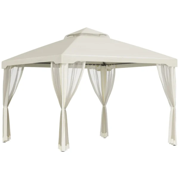 3x3m Garden Gazebo with Mosquito Net, Metal Frame and Polyester Cover, Beige