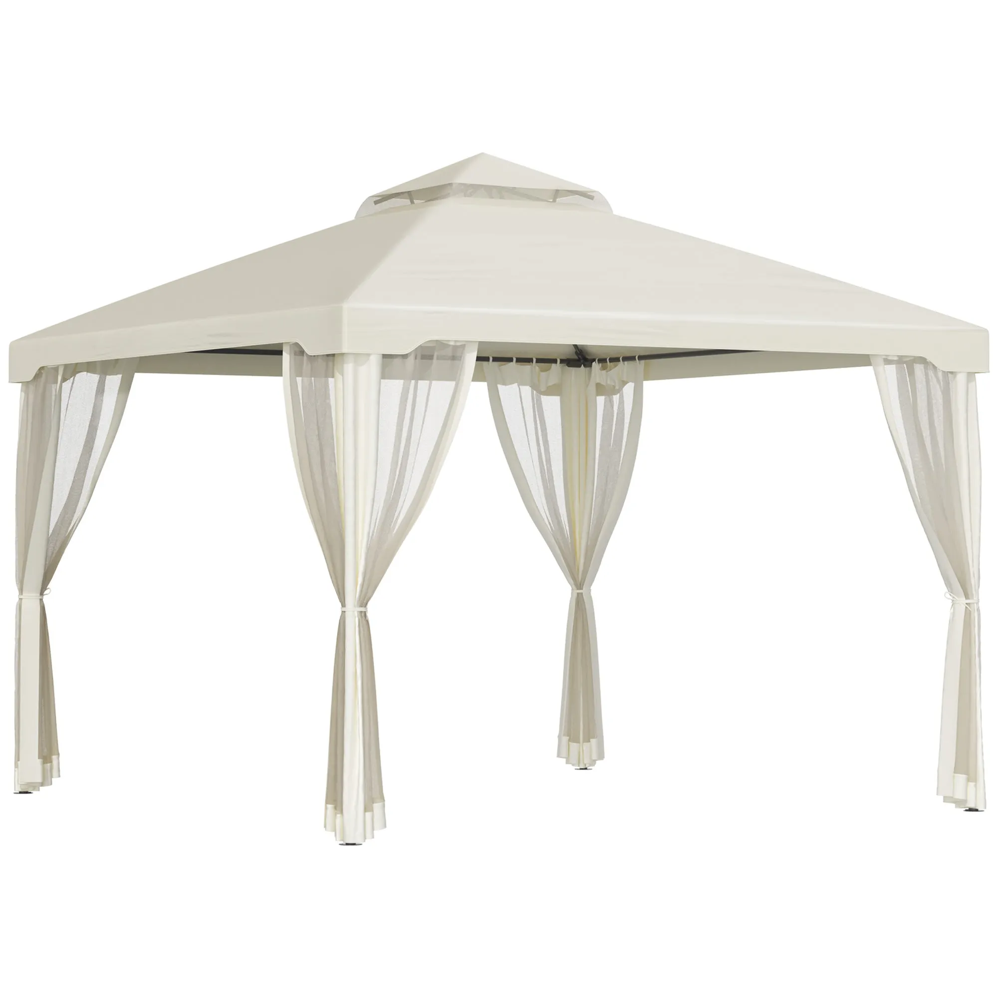 3x3m Garden Gazebo with Mosquito Net, Metal Frame and Polyester Cover, Beige