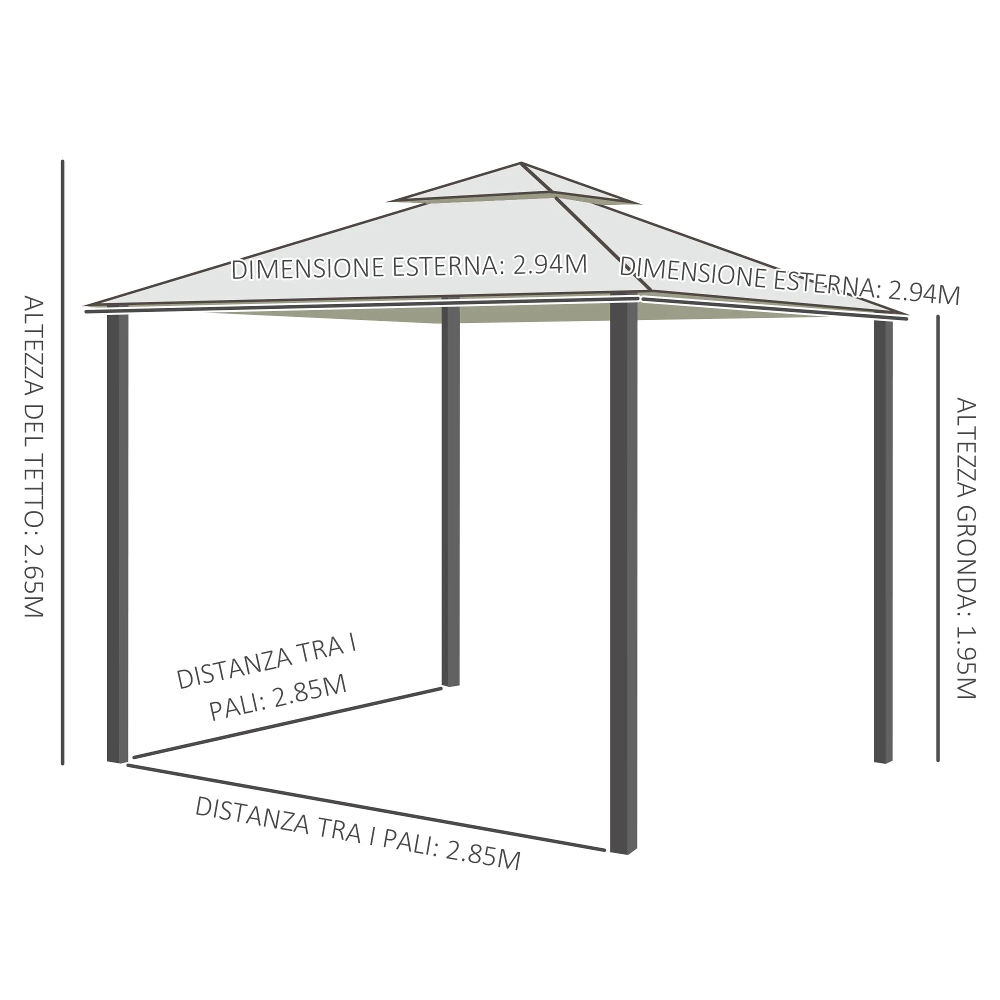 3x3m Garden Gazebo with Mosquito Net, Metal Frame and Polyester Cover, Beige - Image 3