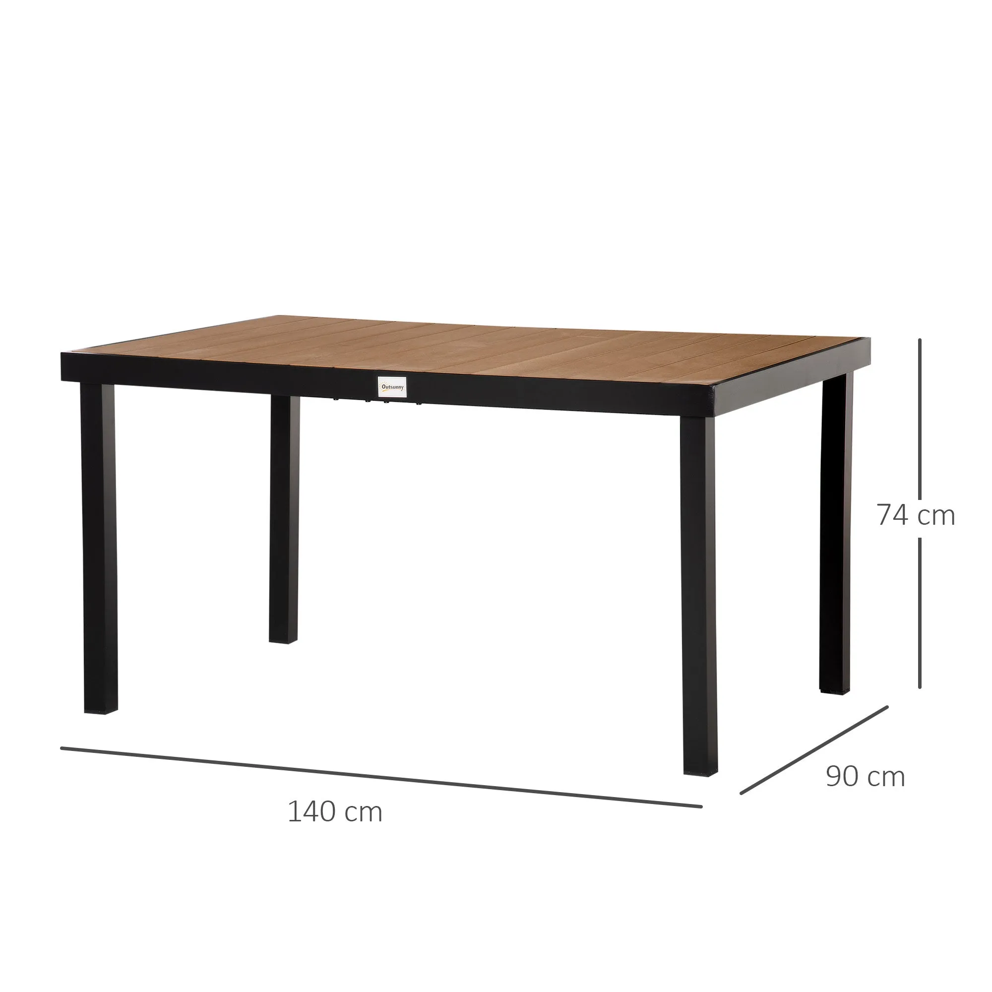 6-Seater Garden Table in Aluminum and Plastic, Black and Wood Color - Image 3