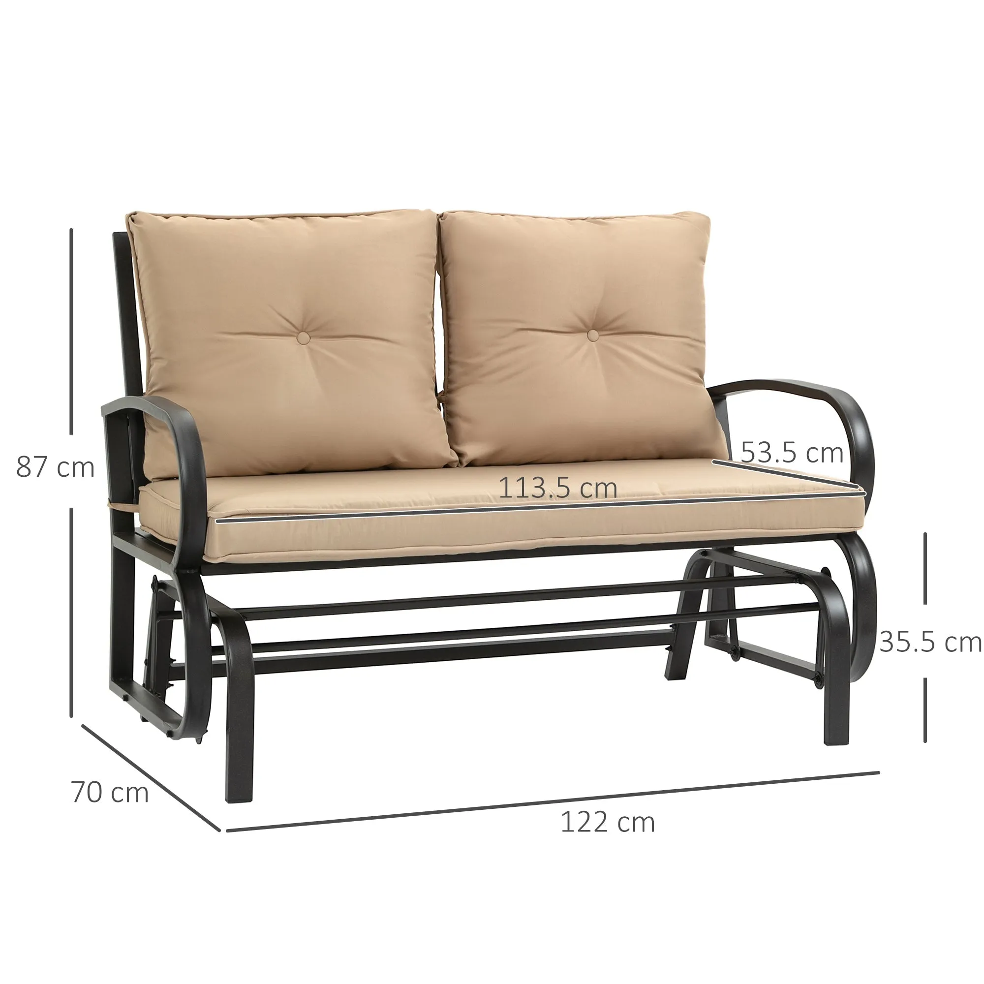 2-Person Garden Swing Bench with Seat and Back Cushions, 122x70x87cm, Khaki - Image 3