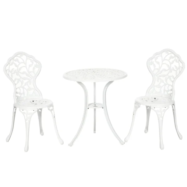 NAIROBI | 3 Piece Garden Set in White Aluminum, 2 Outdoor Chairs 45x42x85.5 cm and Round Table Ø61x66.5 cm