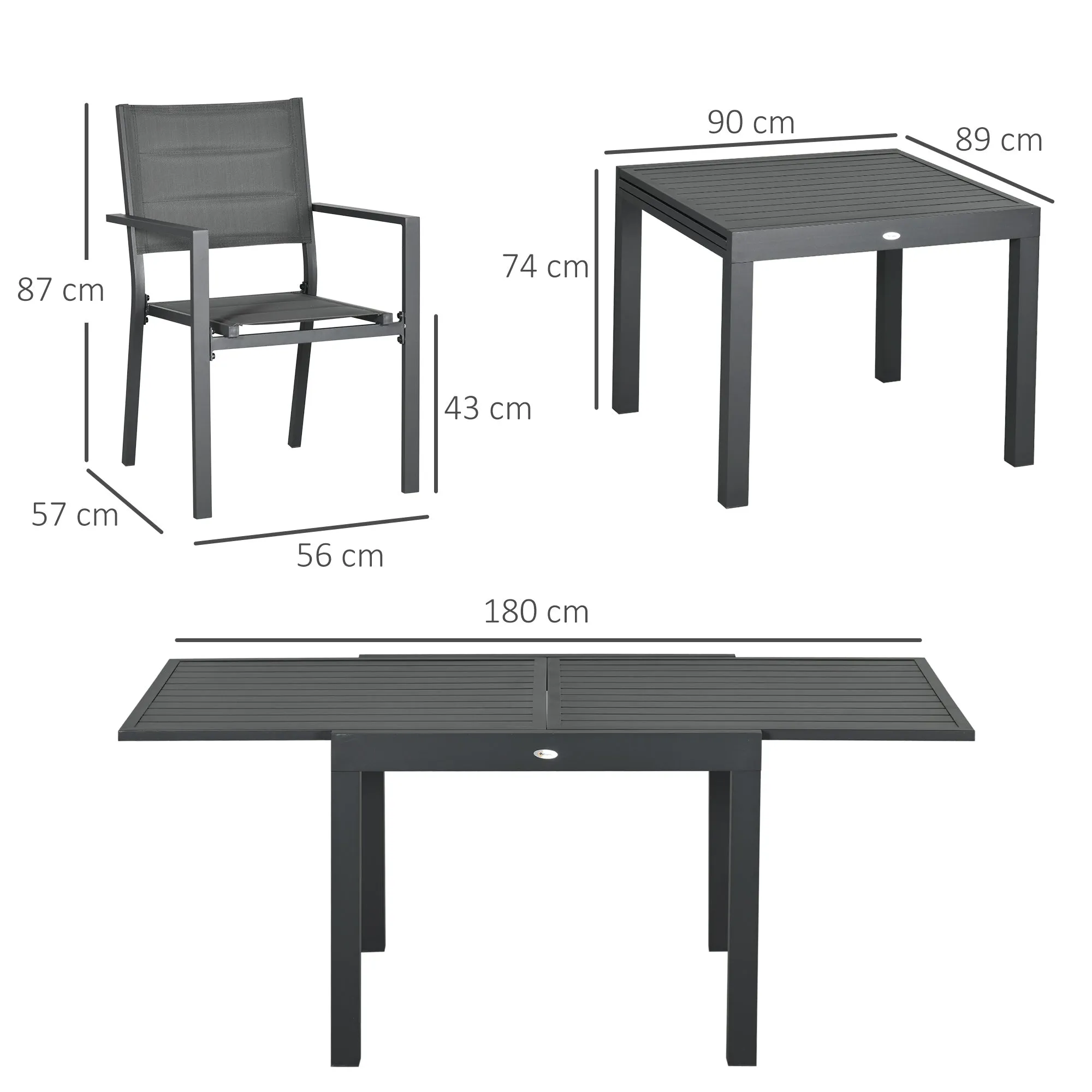 Extendable Aluminum Garden Table and 6 Chairs Set with Breathable Seat, Grey - Image 3