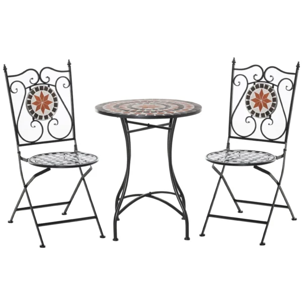 3-Piece Garden Furniture Set with 2 Folding Chairs and 1 Coffee Table, Metal and Ceramic