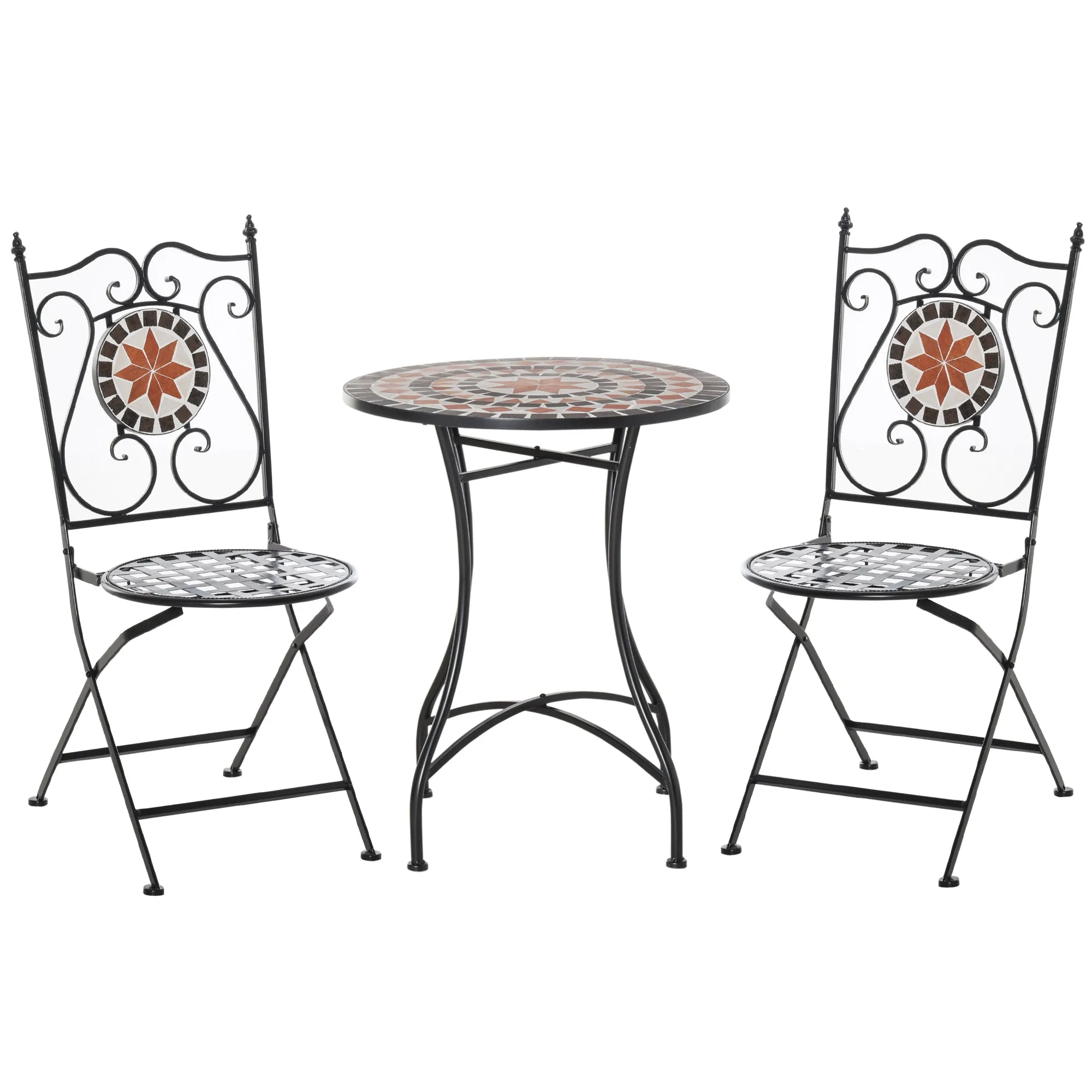 3-Piece Garden Furniture Set with 2 Folding Chairs and 1 Coffee Table, Metal and Ceramic