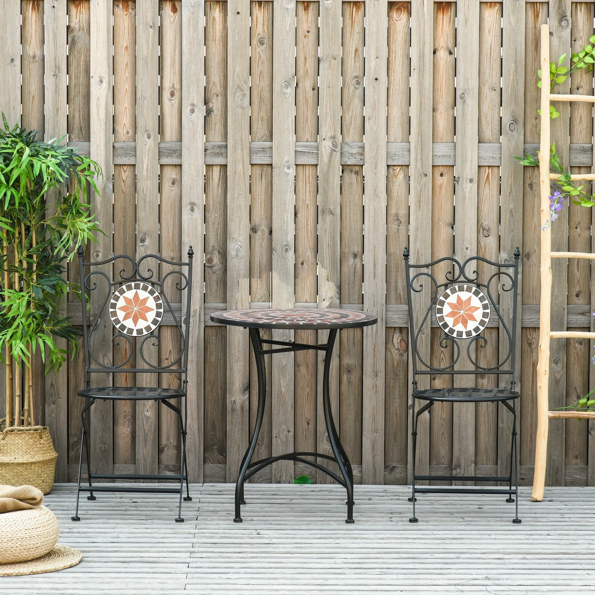 3-Piece Garden Furniture Set with 2 Folding Chairs and 1 Coffee Table, Metal and Ceramic - Image 2