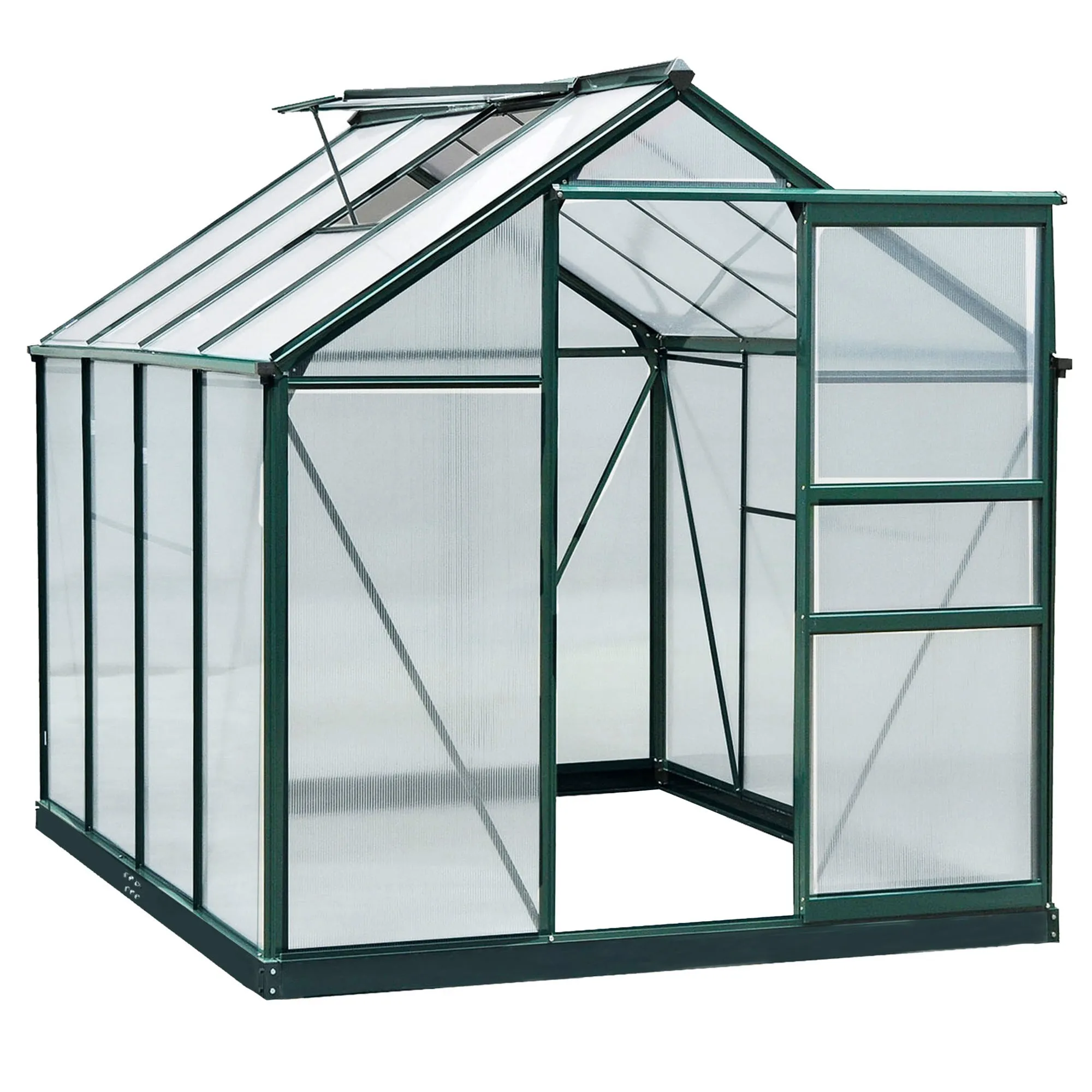 Anti-UV Polycarbonate Garden Greenhouse with Window and Sliding Door, 190x252x201cm - Image 2
