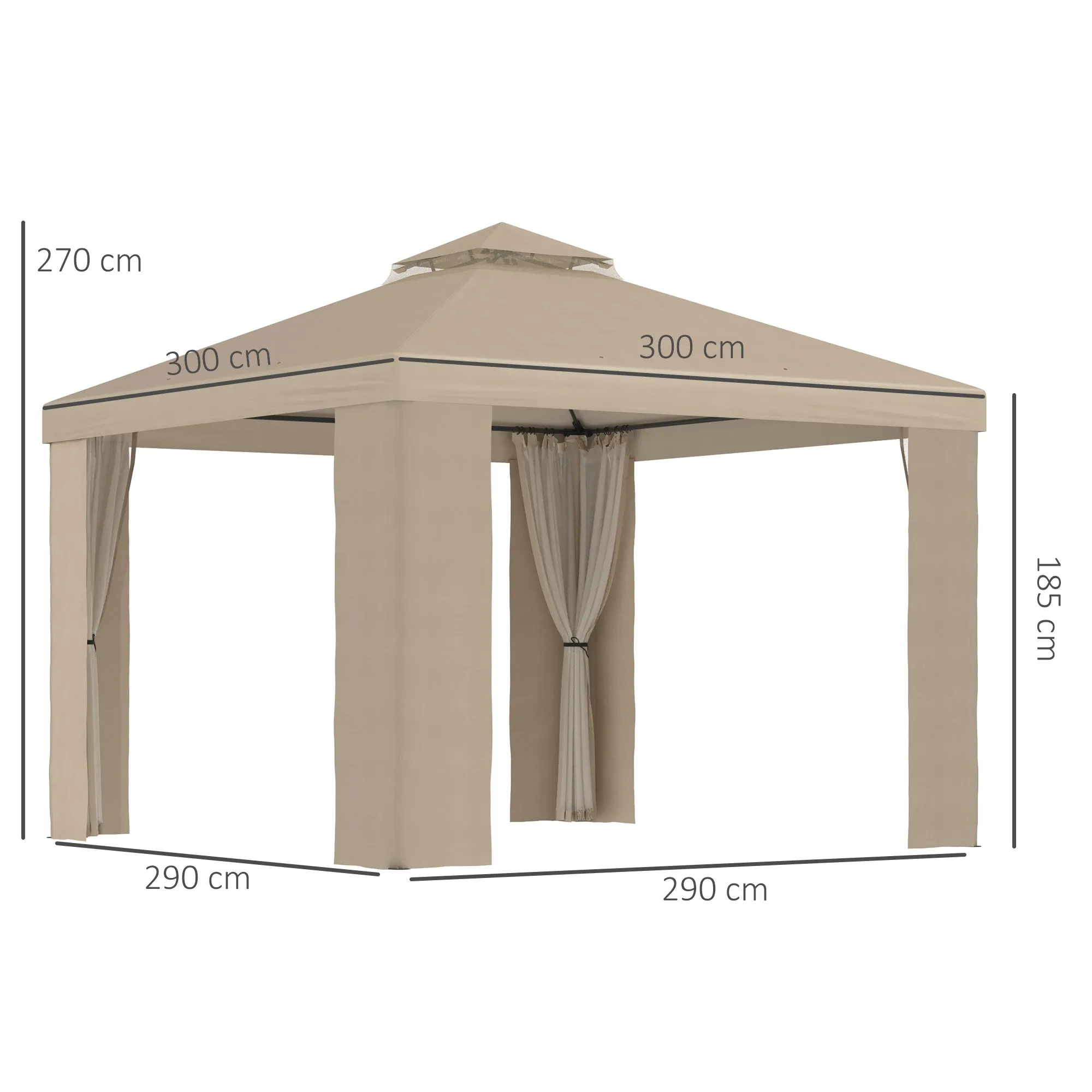 Garden Event Gazebo 3x3m metal with mosquito net and 2 levels in khaki polyester levels - Image 2