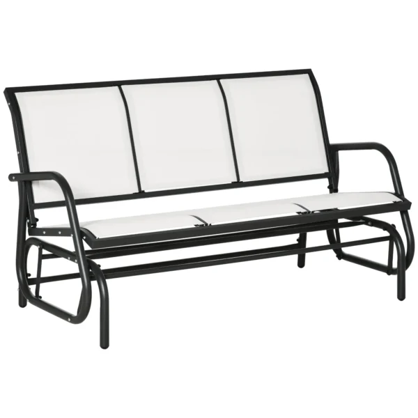 3-Seater Garden Swing Bench in Metal and Breathable Mesh Fabric, 147x70x85cm, Beige