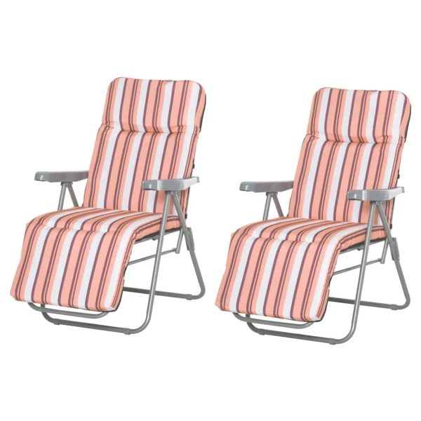 Outdoor Deck Chair Set of 2, 5-Position Reclining with Cushion, 60x75x102cm Grey Orange