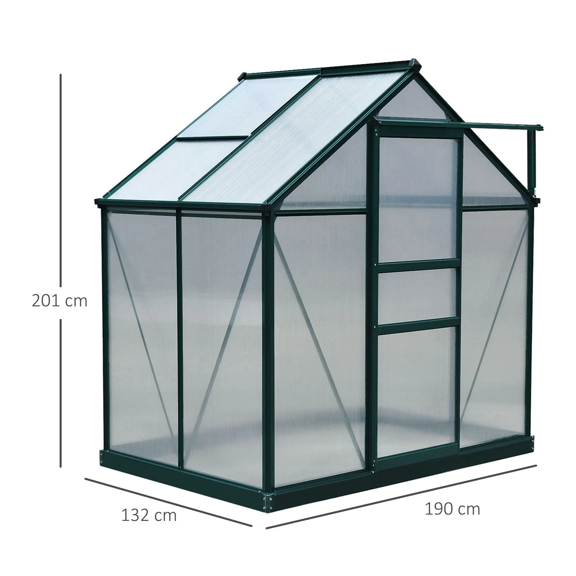 UV-Proof Polycarbonate Garden Greenhouse with Window and Sliding Door, 190x132x201cm - Image 3