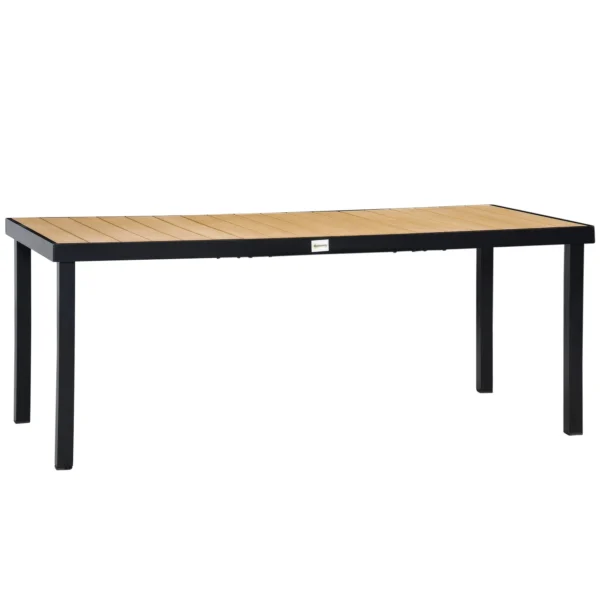 8-Person Aluminum Garden Table, Plastic Outdoor Table for Terrace and Balcony, Black and Wood Color