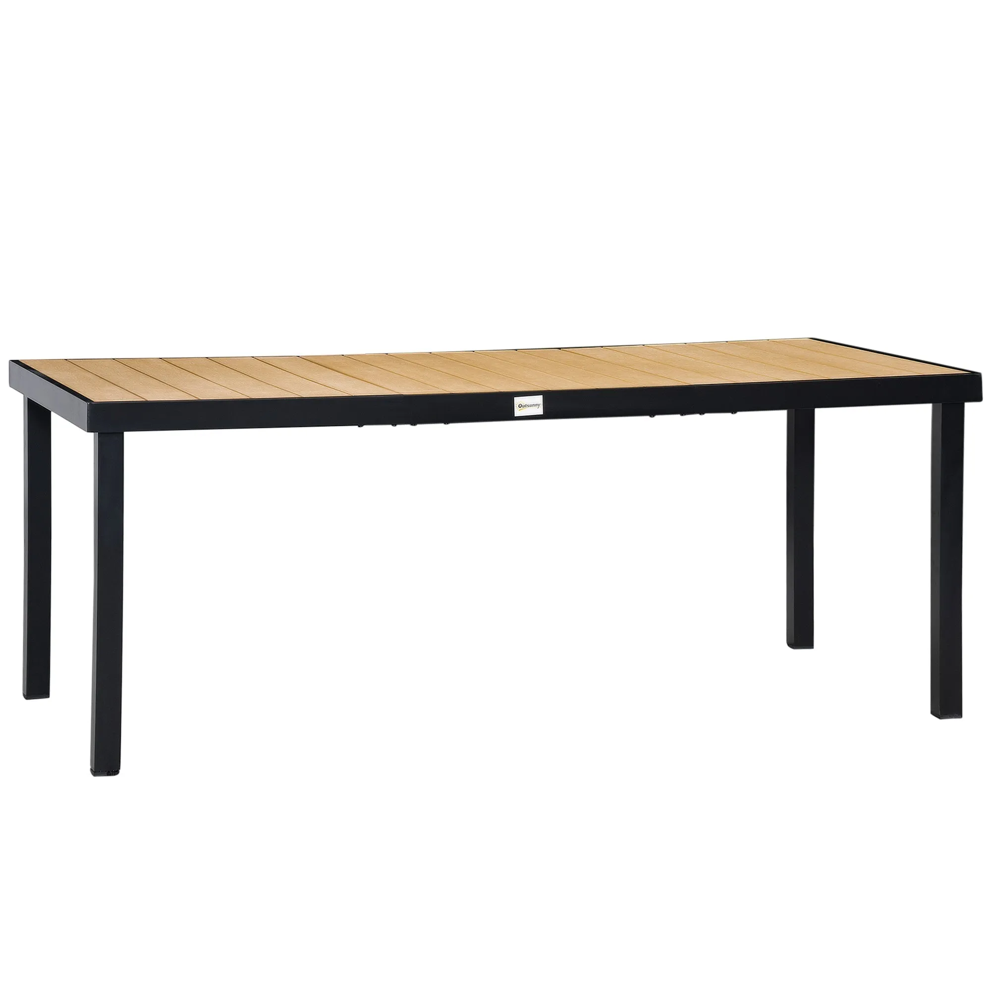 8-Person Aluminum Garden Table, Plastic Outdoor Table for Terrace and Balcony, Black and Wood Color