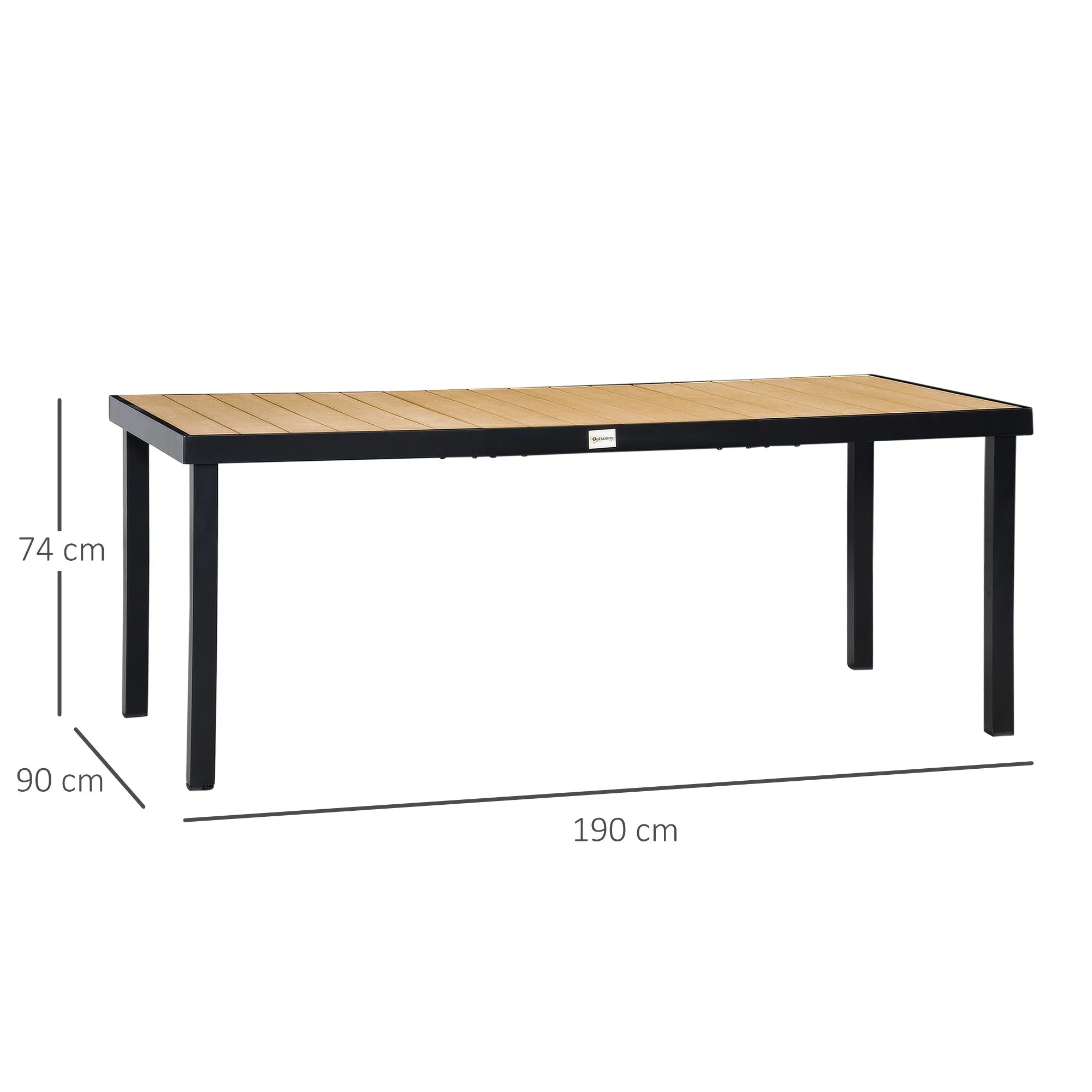 8-Person Aluminum Garden Table, Plastic Outdoor Table for Terrace and Balcony, Black and Wood Color - Image 3