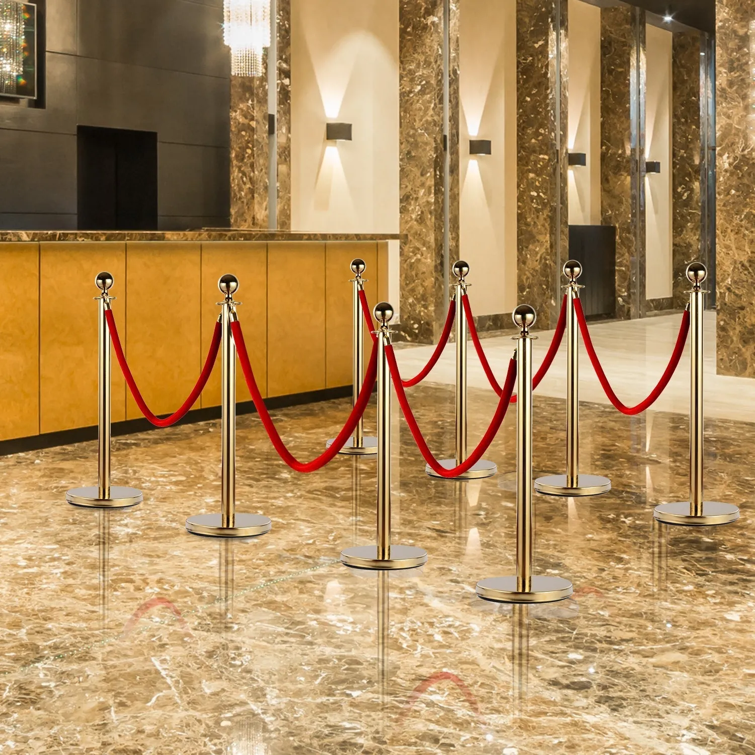 Gold Stainless Steel Retractable Bollard | Queue Barriers Barrier Posts with Ropes Red Stainless Steel Ф32 x 95CM Gold - Image 2