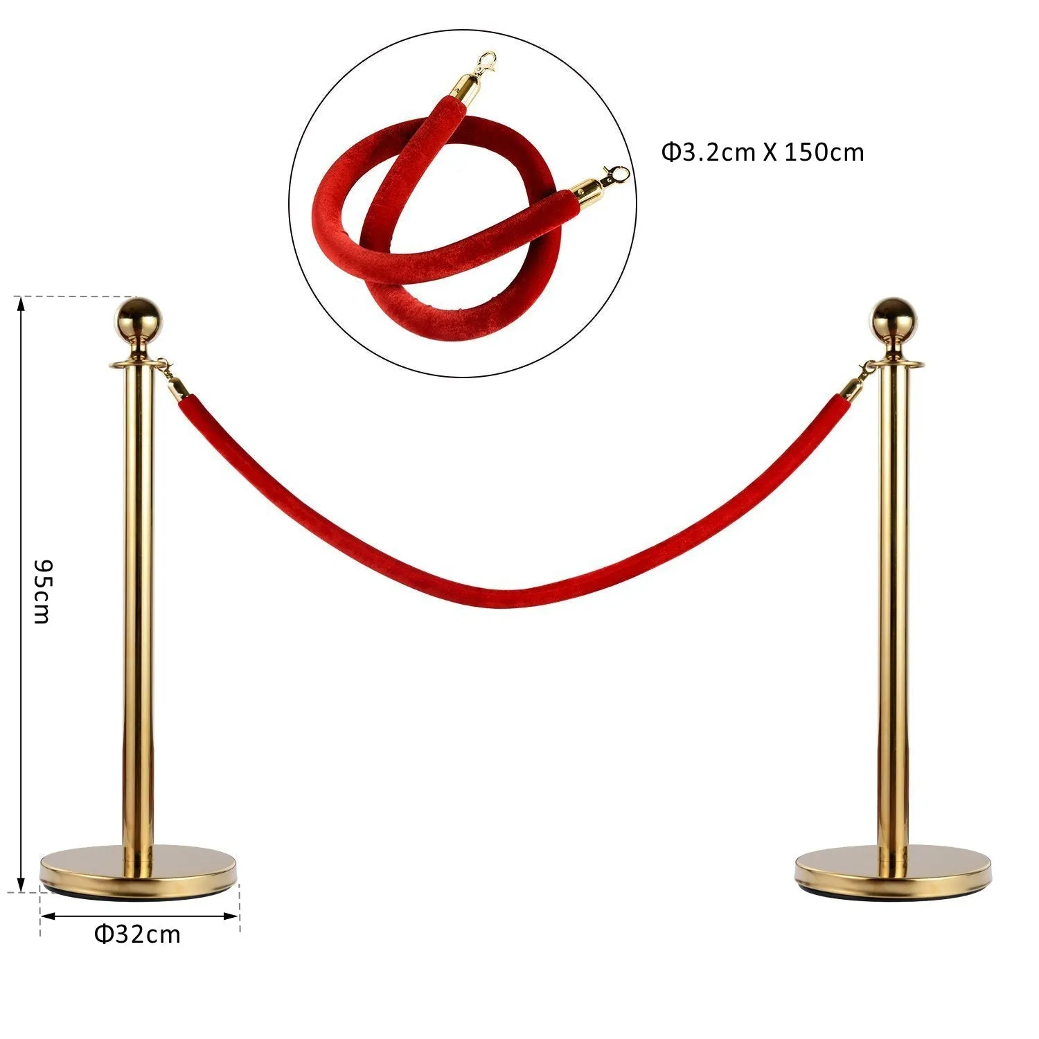 Gold Stainless Steel Retractable Bollard | Queue Barriers Barrier Posts with Ropes Red Stainless Steel Ф32 x 95CM Gold - Image 3