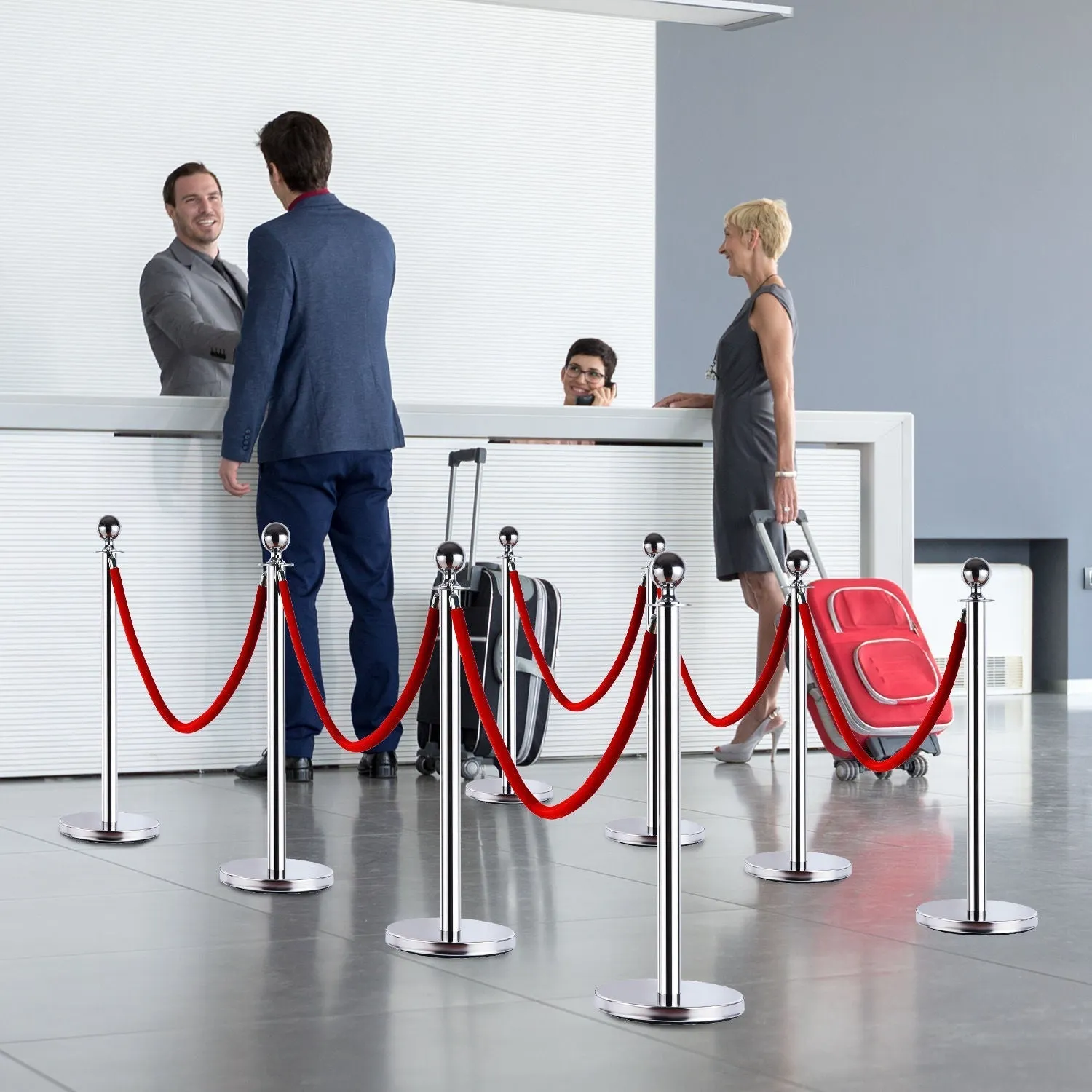 Silver Stainless Steel Retractable Bollard | with Red Rope | ф32 x 95cm - Image 2