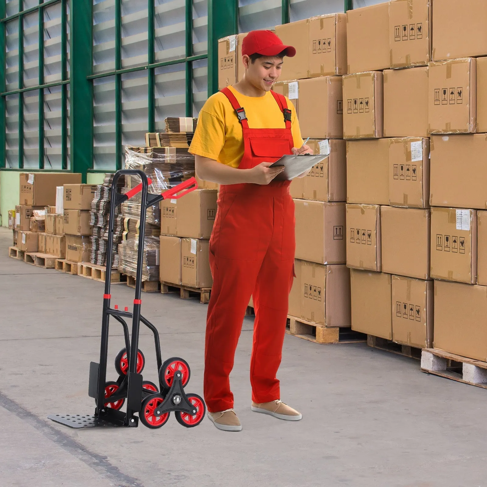 Folding Luggage Cart, 120 kg max, with Removable Handle, 60x45x109 cm, Red and Black - Image 2