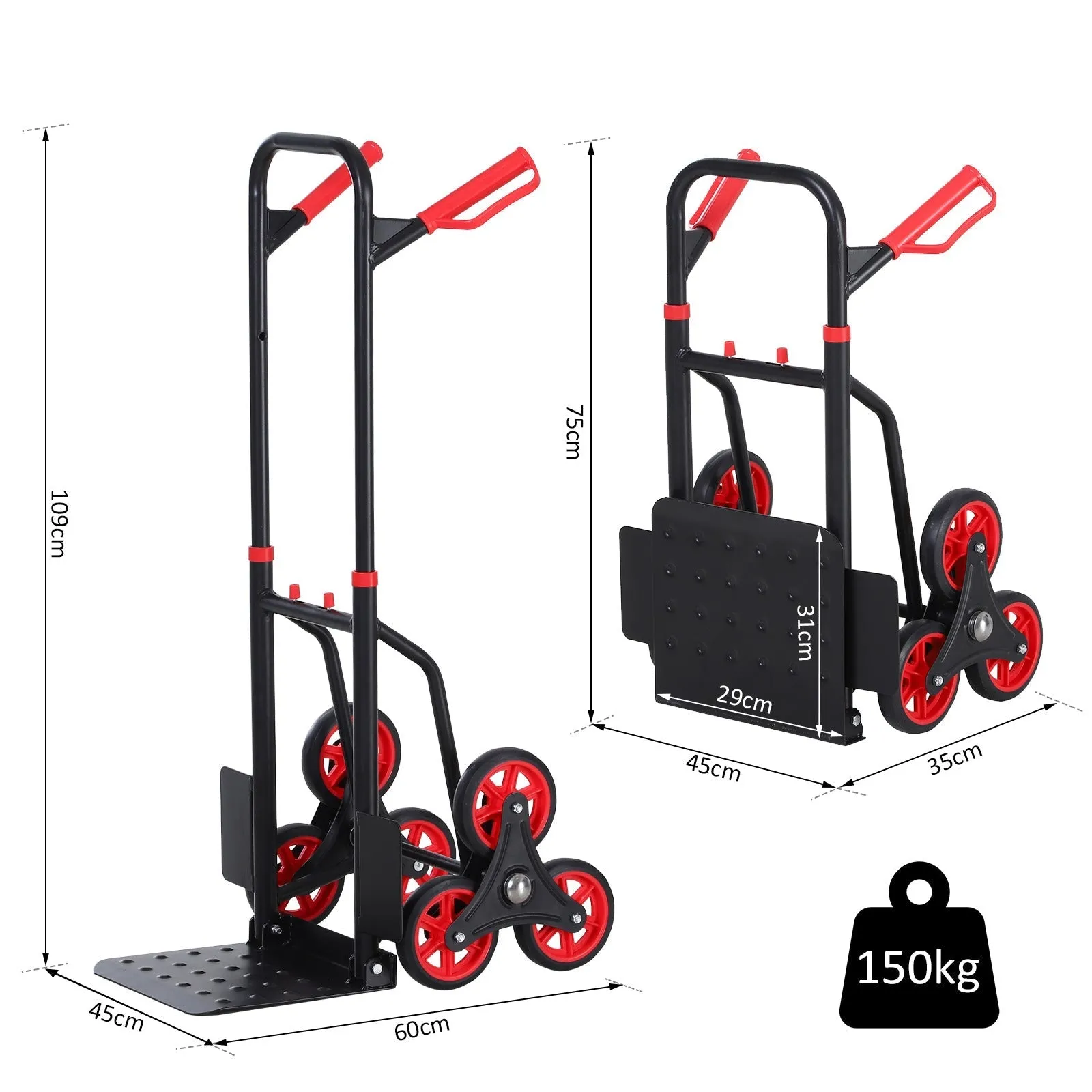 Folding Luggage Cart, 120 kg max, with Removable Handle, 60x45x109 cm, Red and Black - Image 3