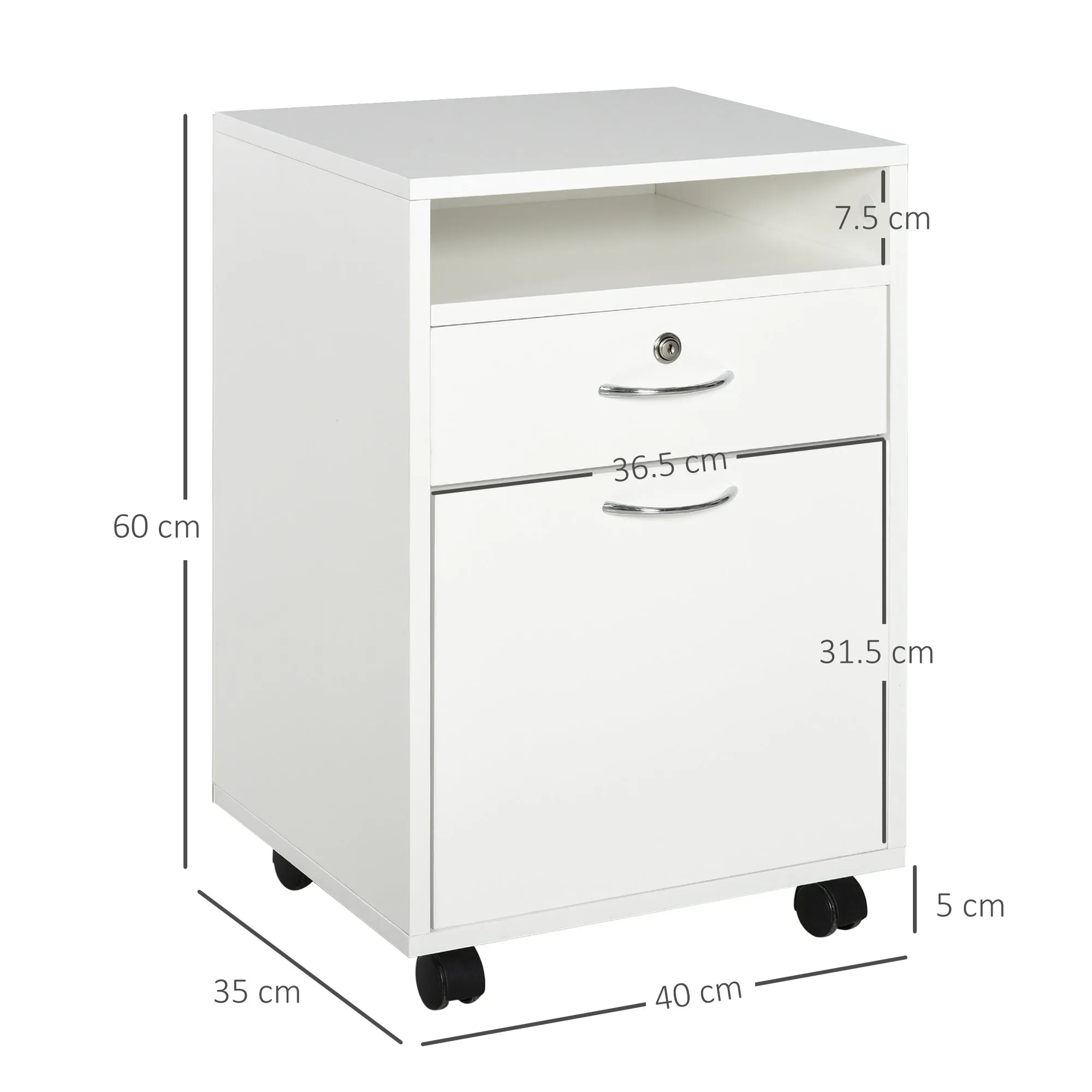wooden office chest of office with 2 keys, drawer, locker and 4 wheels - Image 3