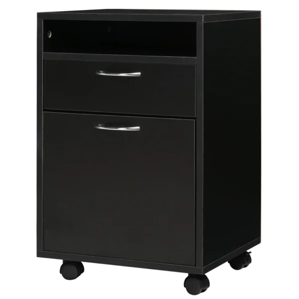 Office Filing Cabinet with Drawer, Lockable Storage Cabinet, Lockable Casters and Open Shelf, Office Drawer Unit for Letter/Legal/A4 Format, Vertical Storage Cabinet for Study, 40x35x60 cm, Black
