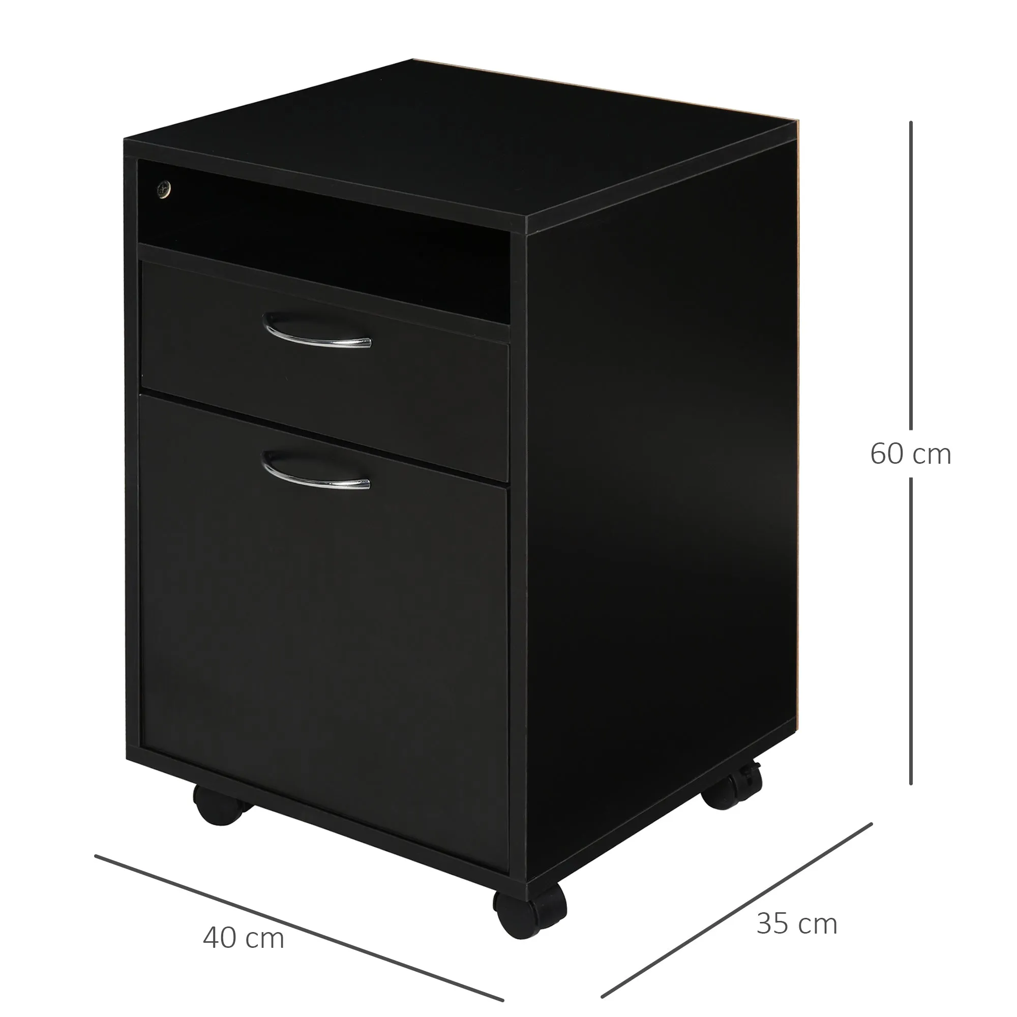 Office Filing Cabinet with Drawer, Lockable Storage Cabinet, Lockable Casters and Open Shelf, Office Drawer Unit for Letter/Legal/A4 Format, Vertical Storage Cabinet for Study, 40x35x60 cm, Black - Image 3