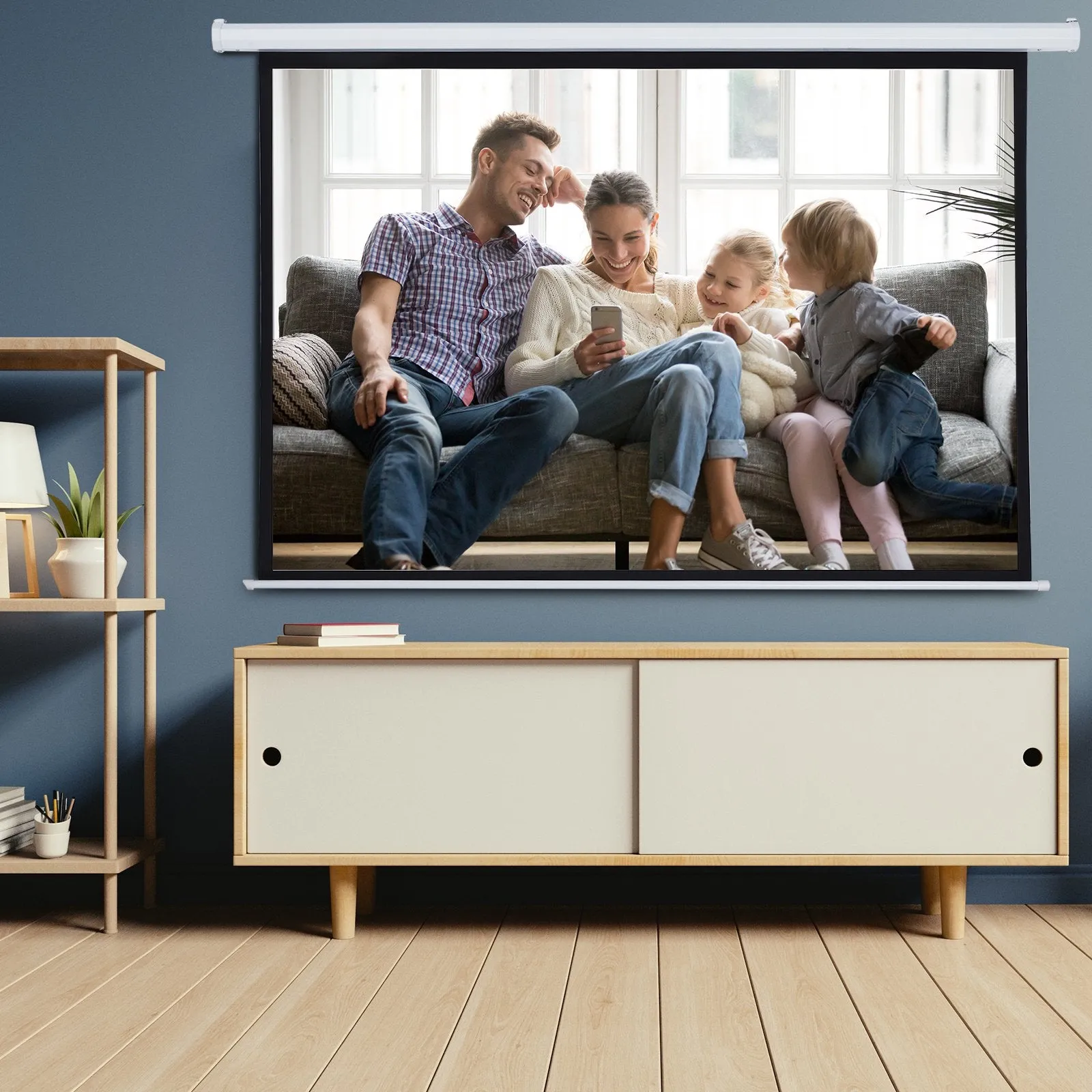 Motorized Projection Screen 100", Roll-Up Projector Screen, White 203x152cm - Image 2