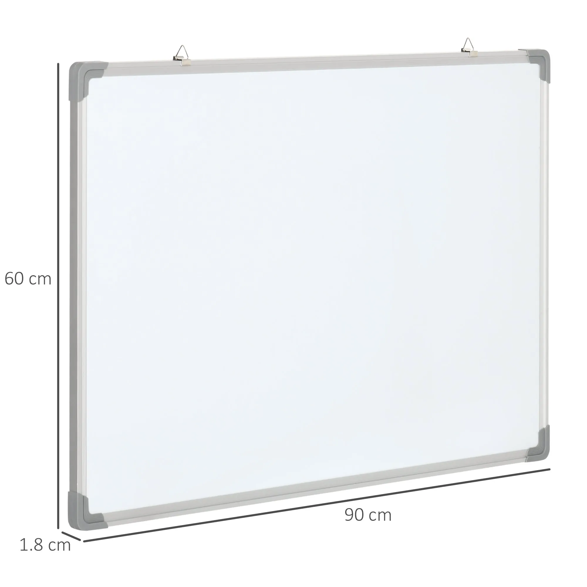 White Rectangular Magnetic Whiteboard with 4 Markers, 1 Eraser and 10 Magnets Included, 90x60x1.8 cm - Image 3