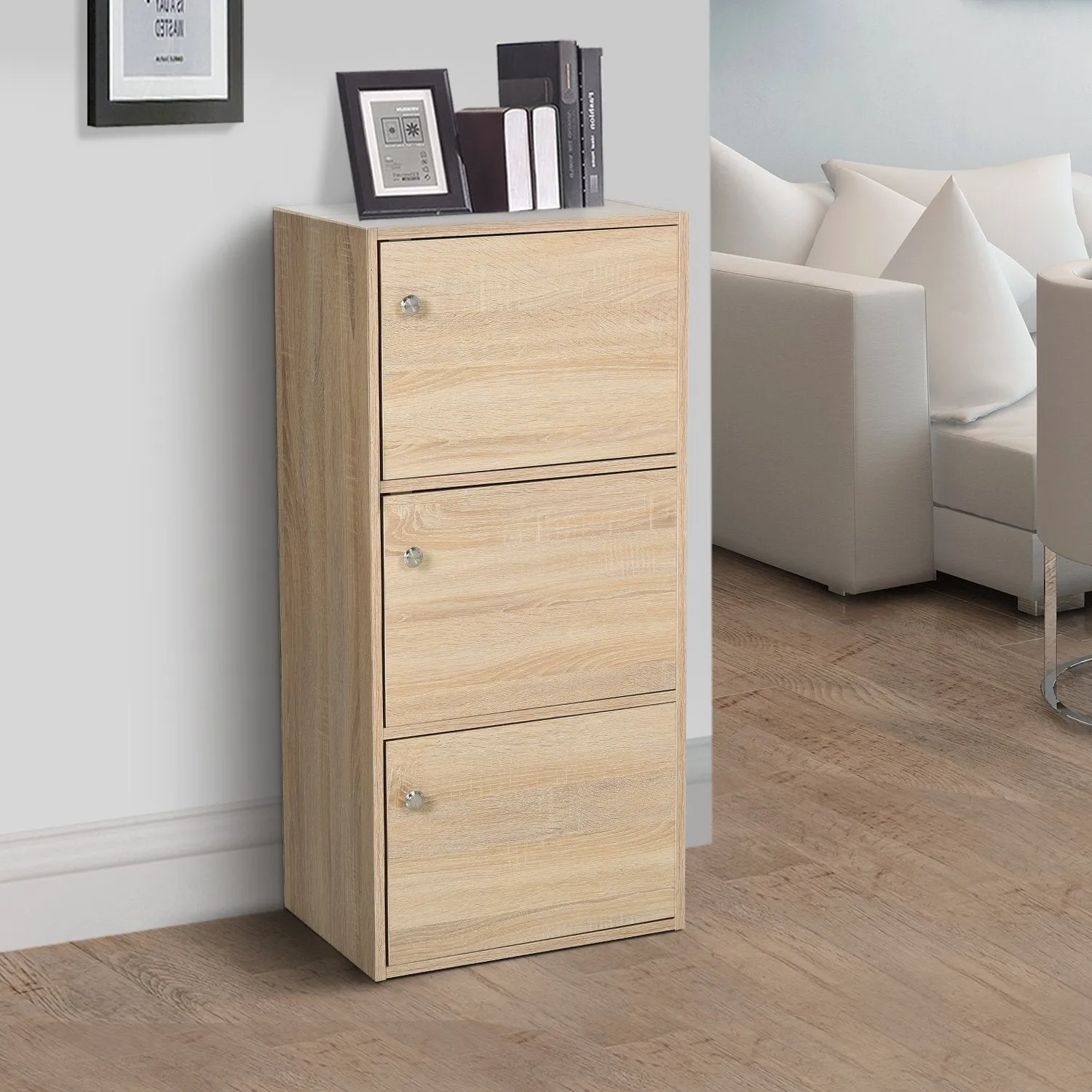 Multiuse cabinet with 3 wooden shelves and 3 doors for home or office 48 x 34 x 100cm - Image 2