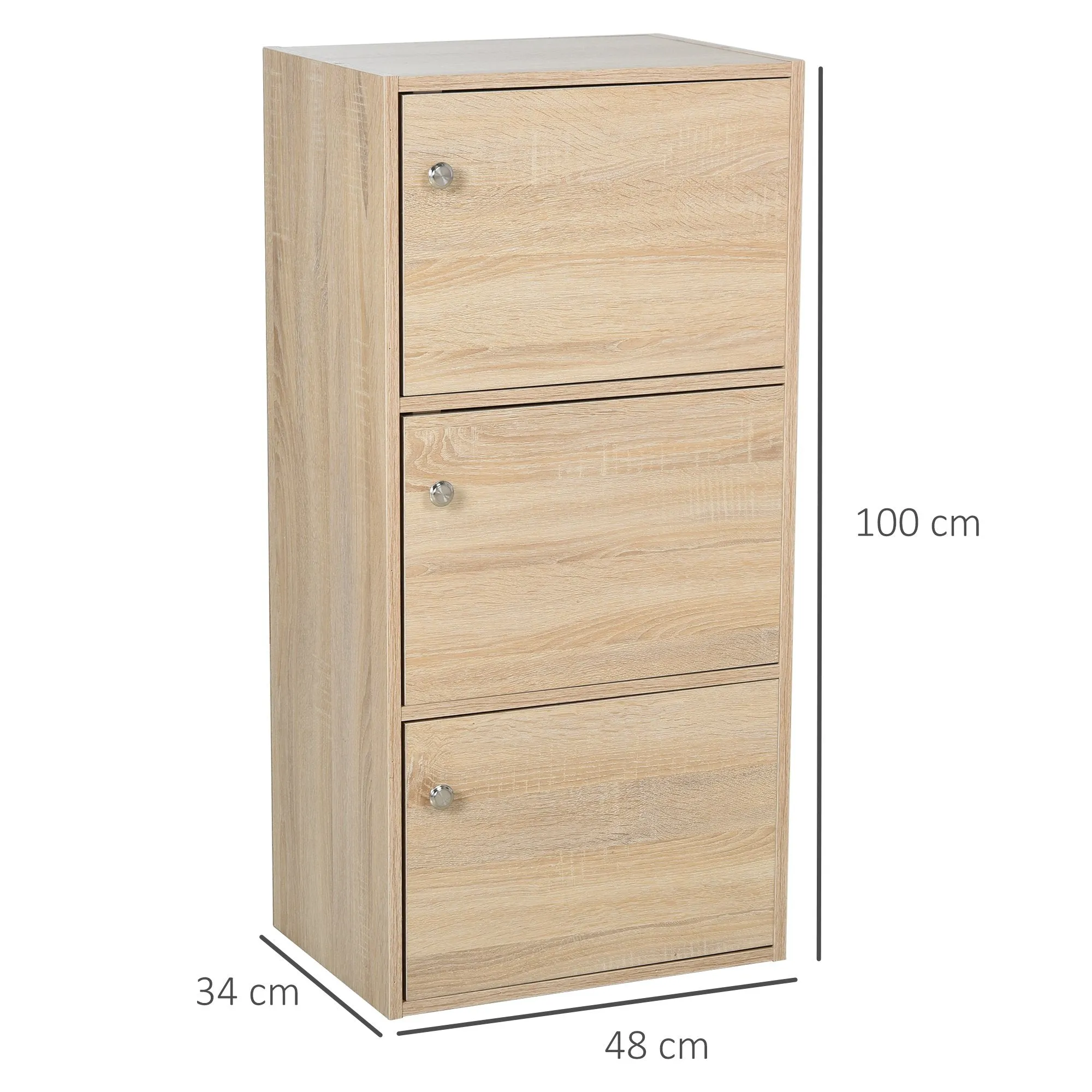 Multiuse cabinet with 3 wooden shelves and 3 doors for home or office 48 x 34 x 100cm - Image 3