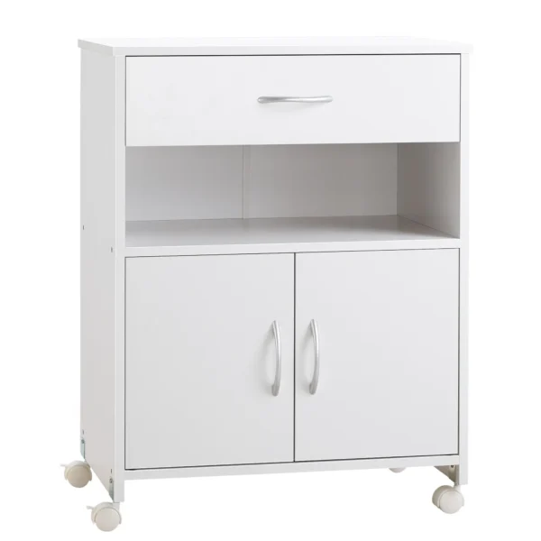 Cabinet Printer Stand with 4 Wheels, Drawer and Cabinet, 60x39x80cm - White