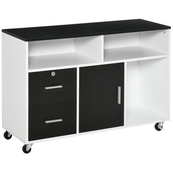 Printer Cabinet with Drawers, Multipurpose Cabinet for Office and Home, Black and White, 100x35x65cm