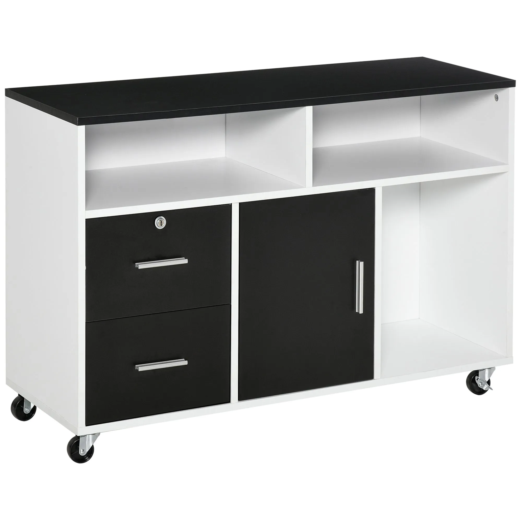 Printer Cabinet with Drawers, Multipurpose Cabinet for Office and Home, Black and White, 100x35x65cm