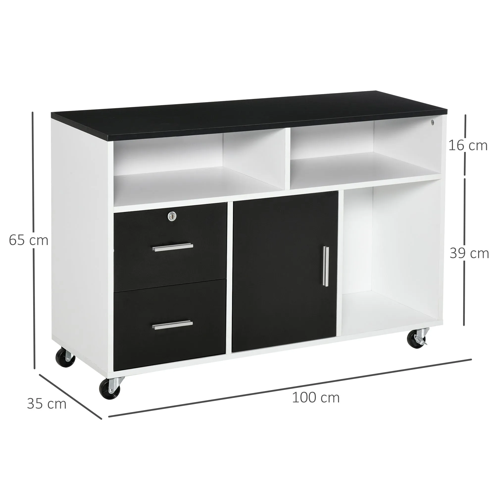 Printer Cabinet with Drawers, Multipurpose Cabinet for Office and Home, Black and White, 100x35x65cm - Image 3