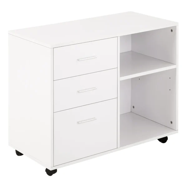 Multiuse office mobile with wooden drawers shelves - White