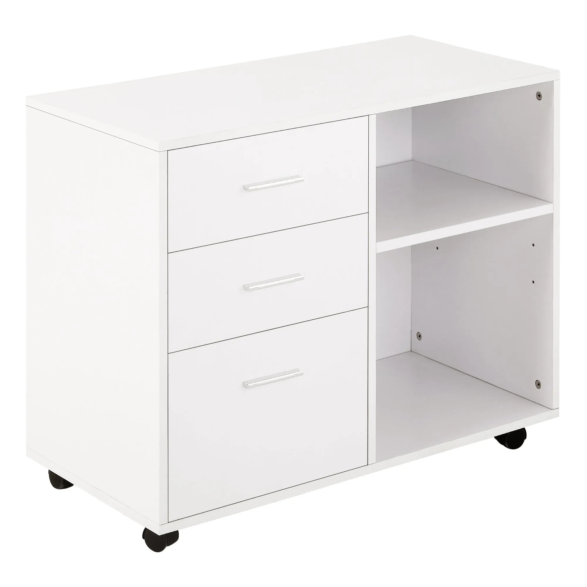 Multiuse office mobile with wooden drawers shelves - White