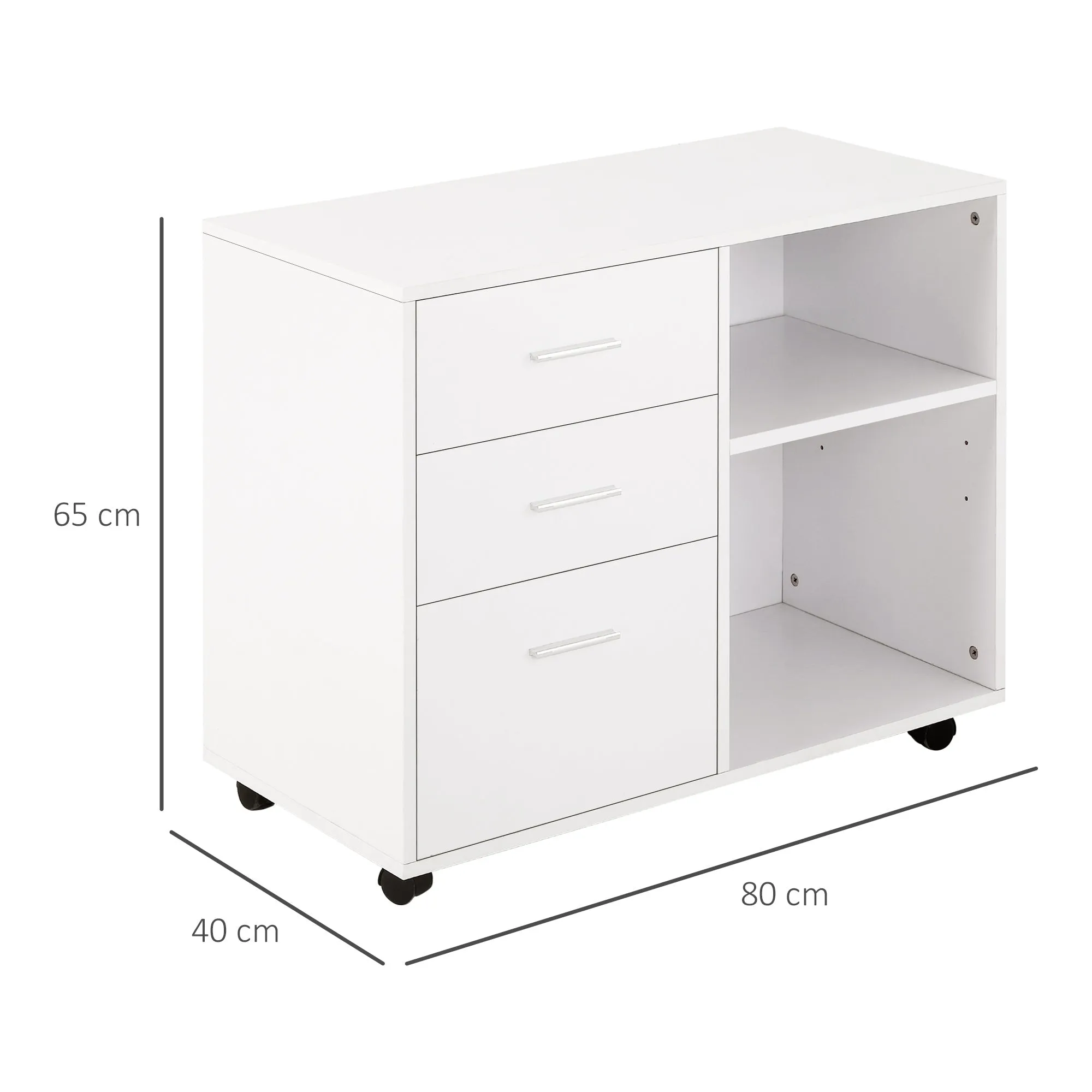 Multiuse office mobile with wooden drawers shelves - White - Image 3