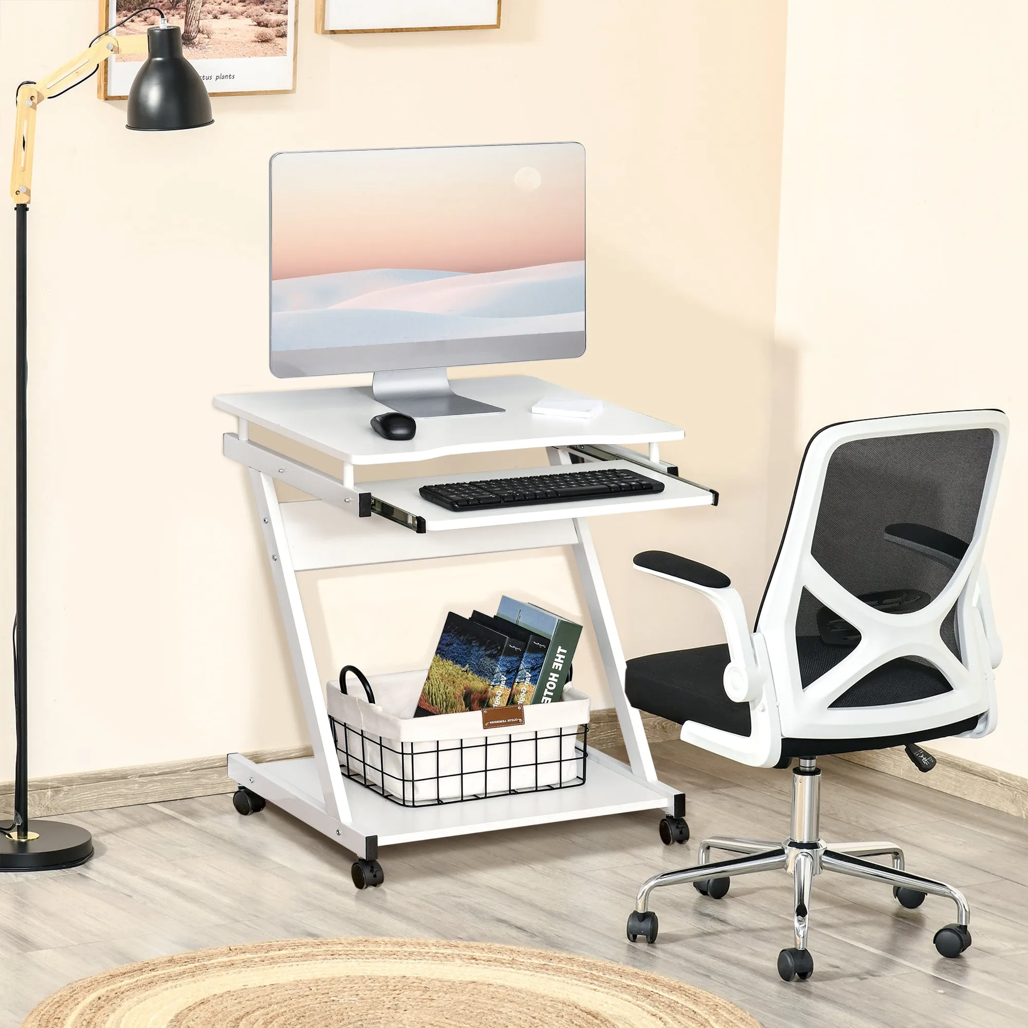 Desk Table PC PC Plan Planning Keyboard and 4 wheels, White - Image 2