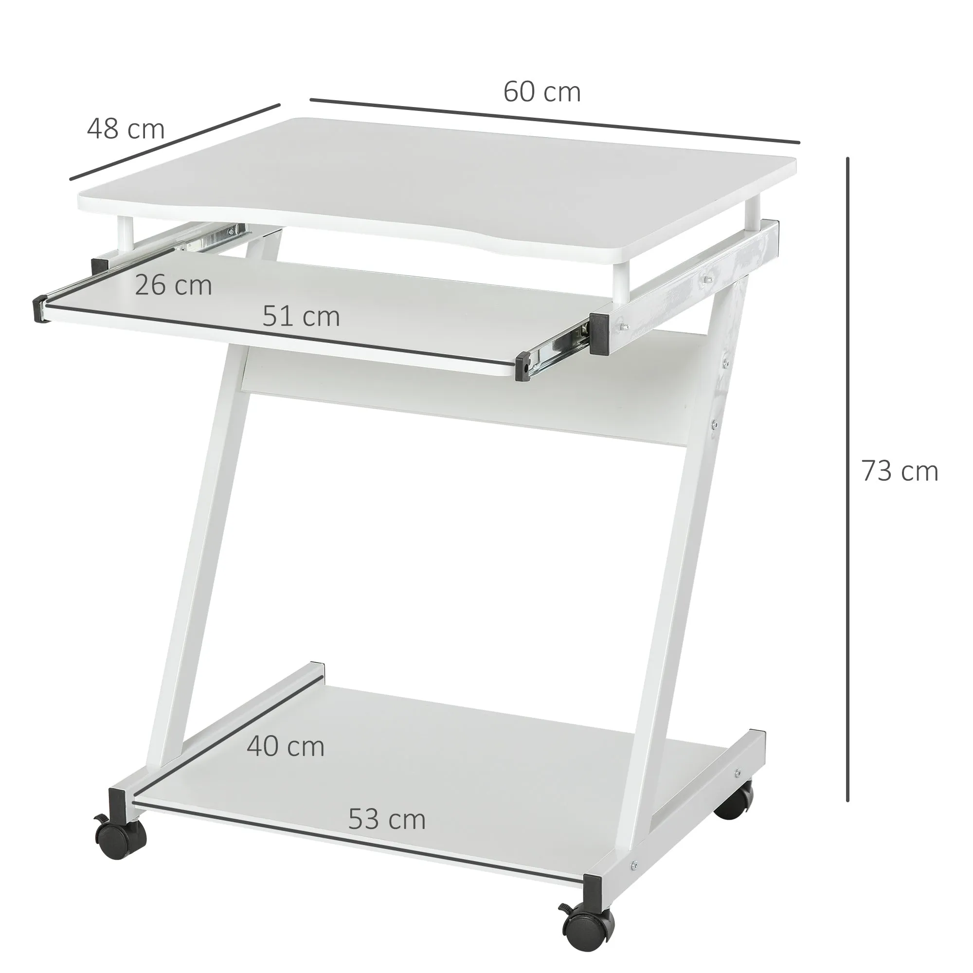 Desk Table PC PC Plan Planning Keyboard and 4 wheels, White - Image 3