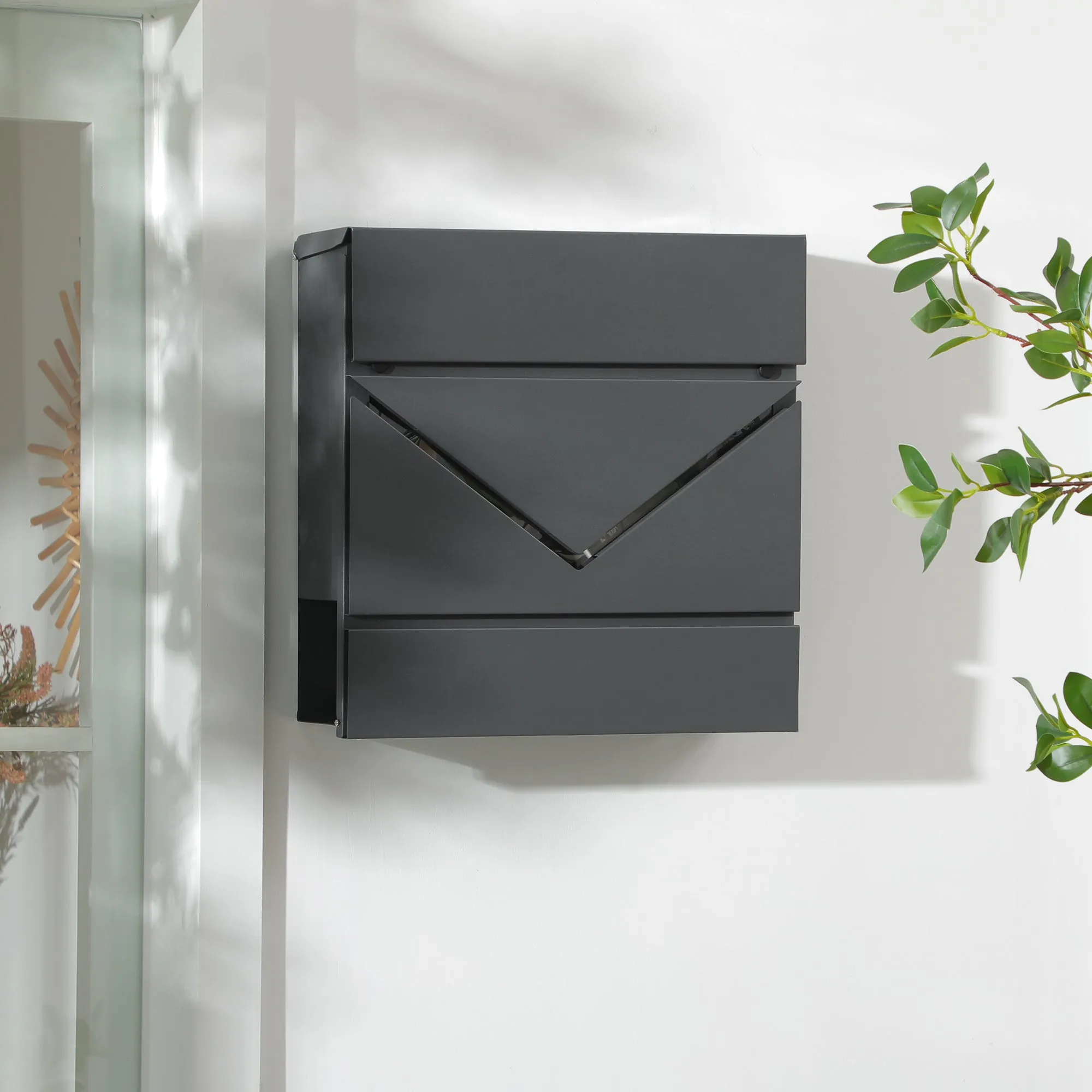 Galvanized Steel Mailbox with Newspaper Holder and 2 Security Keys, 37x10.5x37 cm, Grey - Image 2
