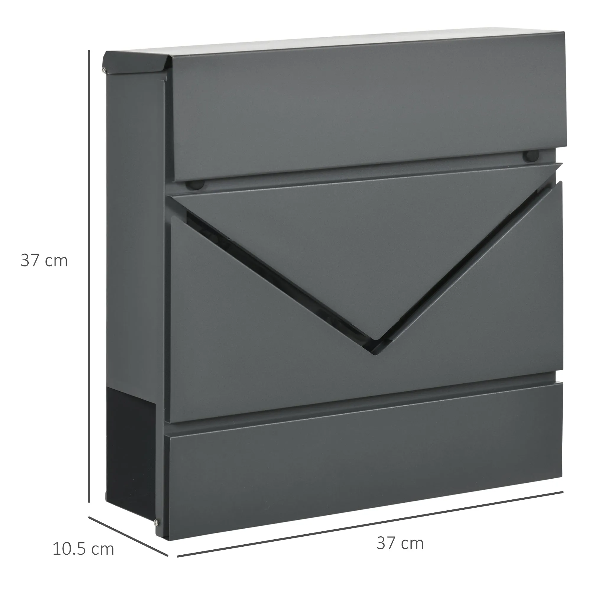 Galvanized Steel Mailbox with Newspaper Holder and 2 Security Keys, 37x10.5x37 cm, Grey - Image 3