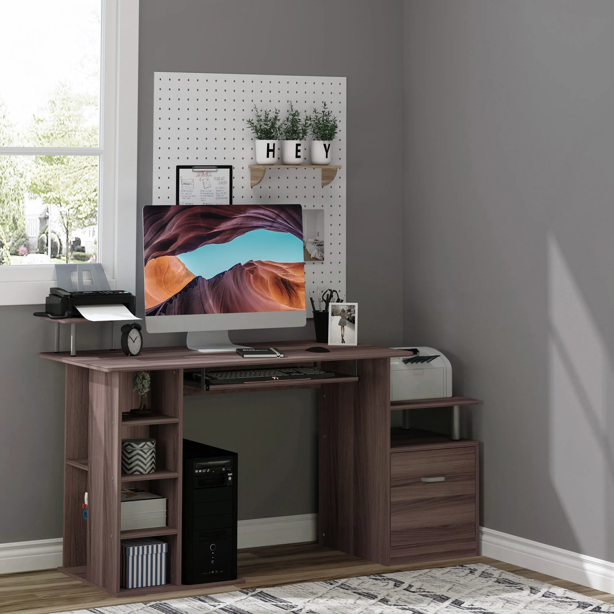 Desk for Chamber and Office with drawer and wooden shelf, 152x60x88cm, brown - Image 2