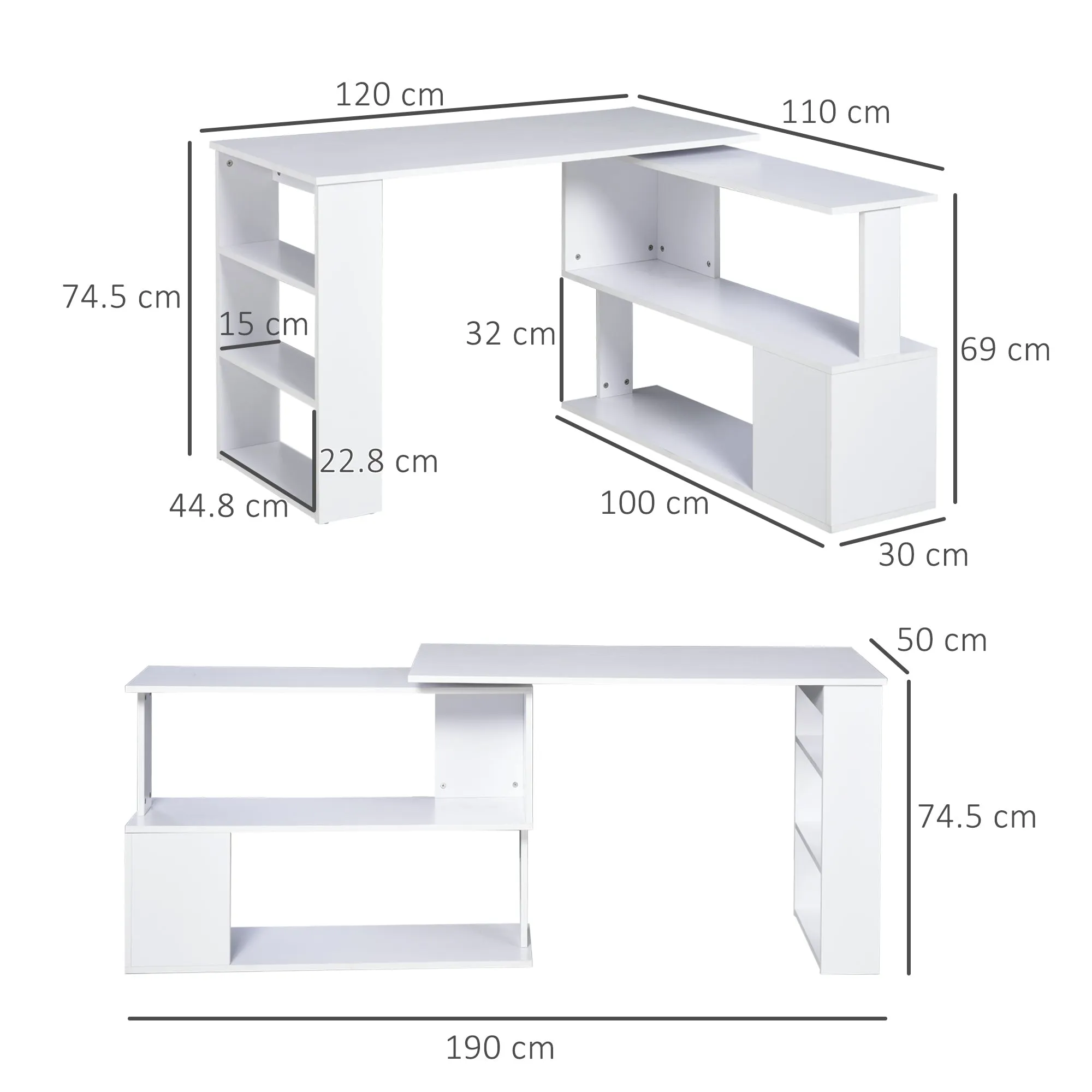 corner desk with 5 white shelves 120 x 100 x 74.5cm - Image 3