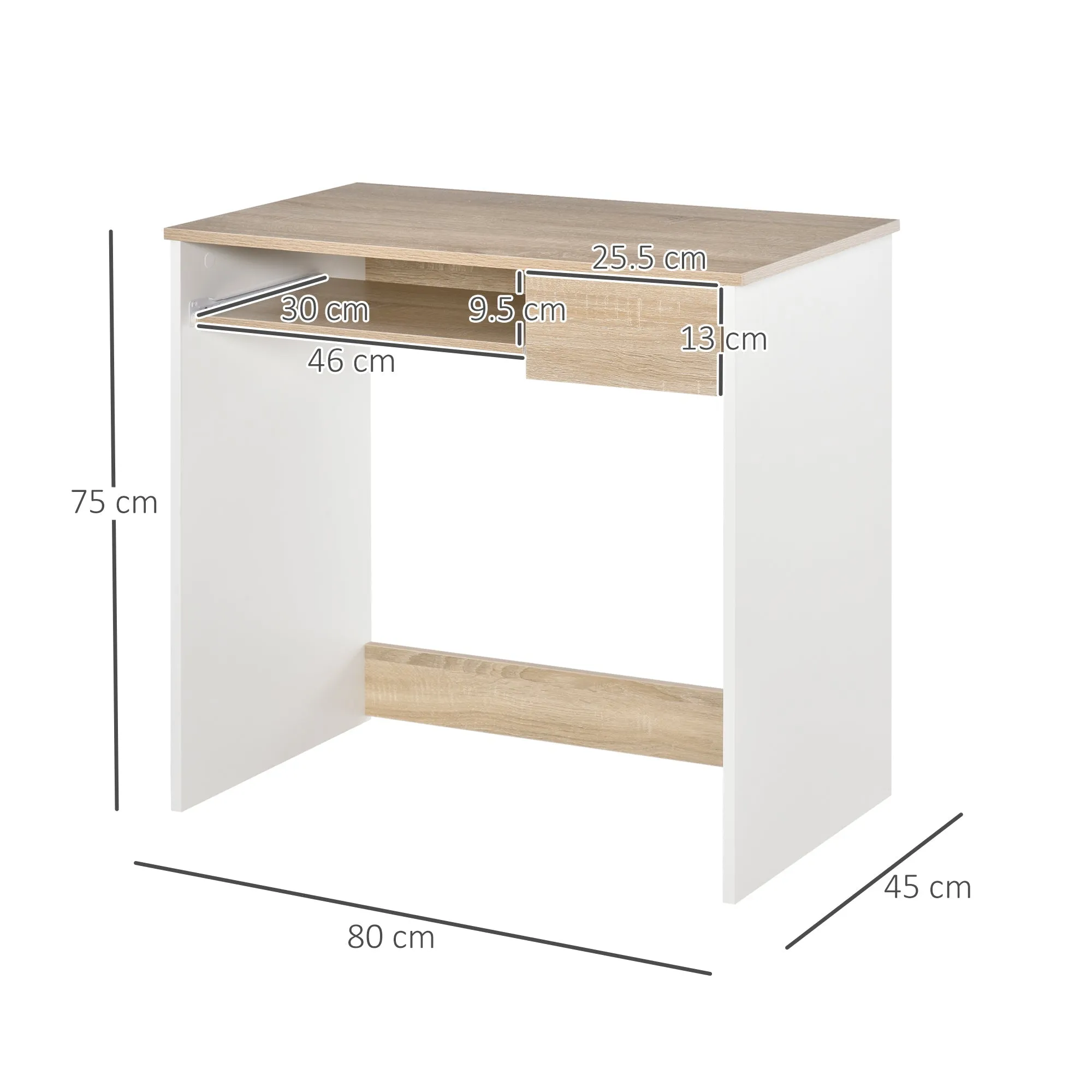 Desk for PC with keyboard shelf, oak white - Image 3