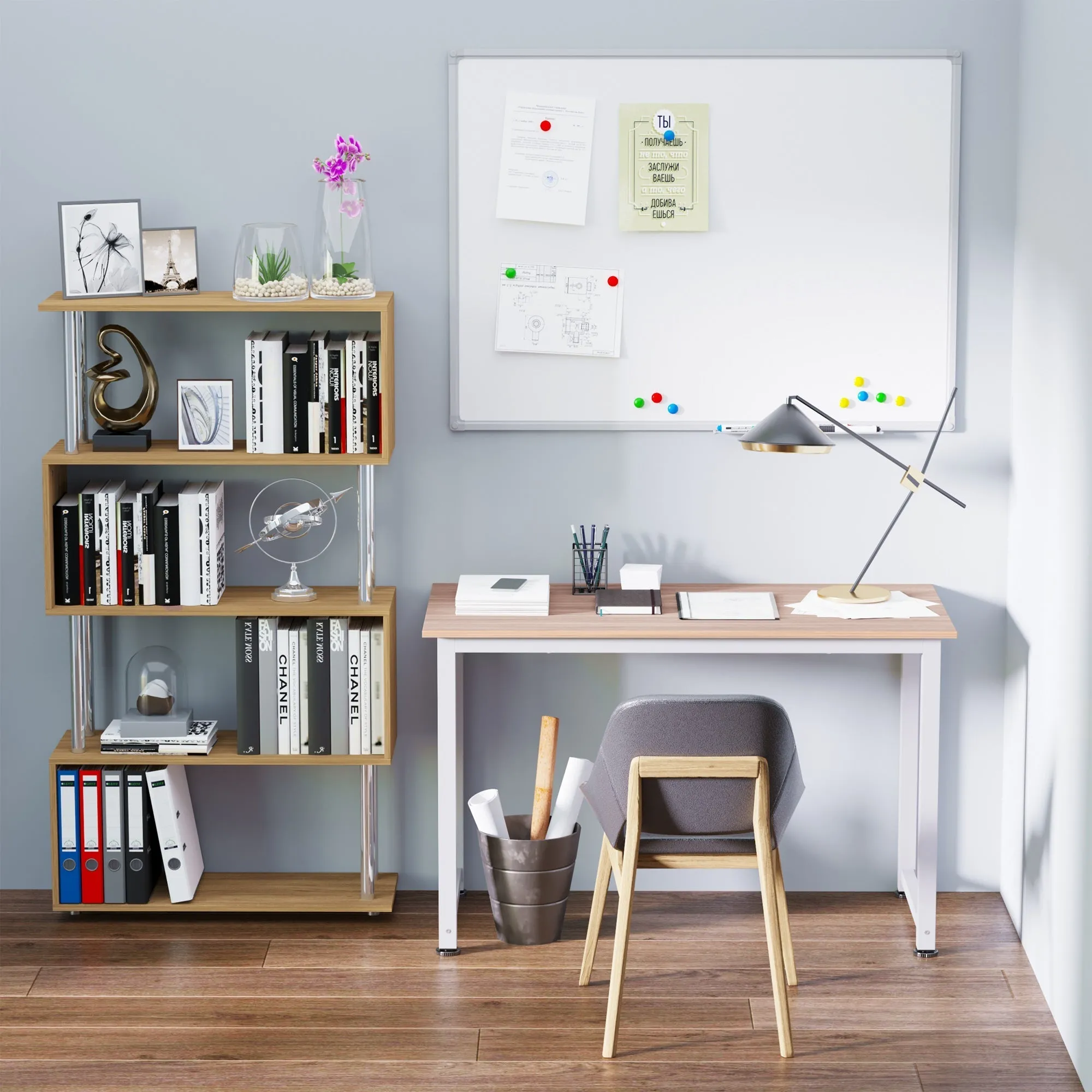Modern Computer Desk with Adjustable Legs and MDF and Metal Frame, Dining Table 120x60x76 cm, White and Wood Colour - Image 2