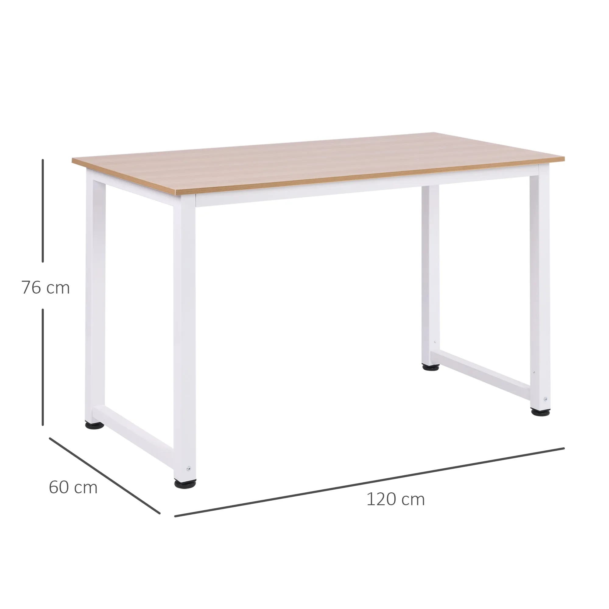 Modern Computer Desk with Adjustable Legs and MDF and Metal Frame, Dining Table 120x60x76 cm, White and Wood Colour - Image 3