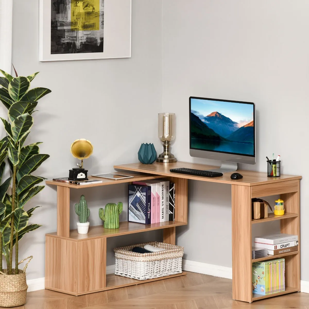 Multi -exposure angle desk with 5 shelves, wood, 120x110x74.5cm - Image 2