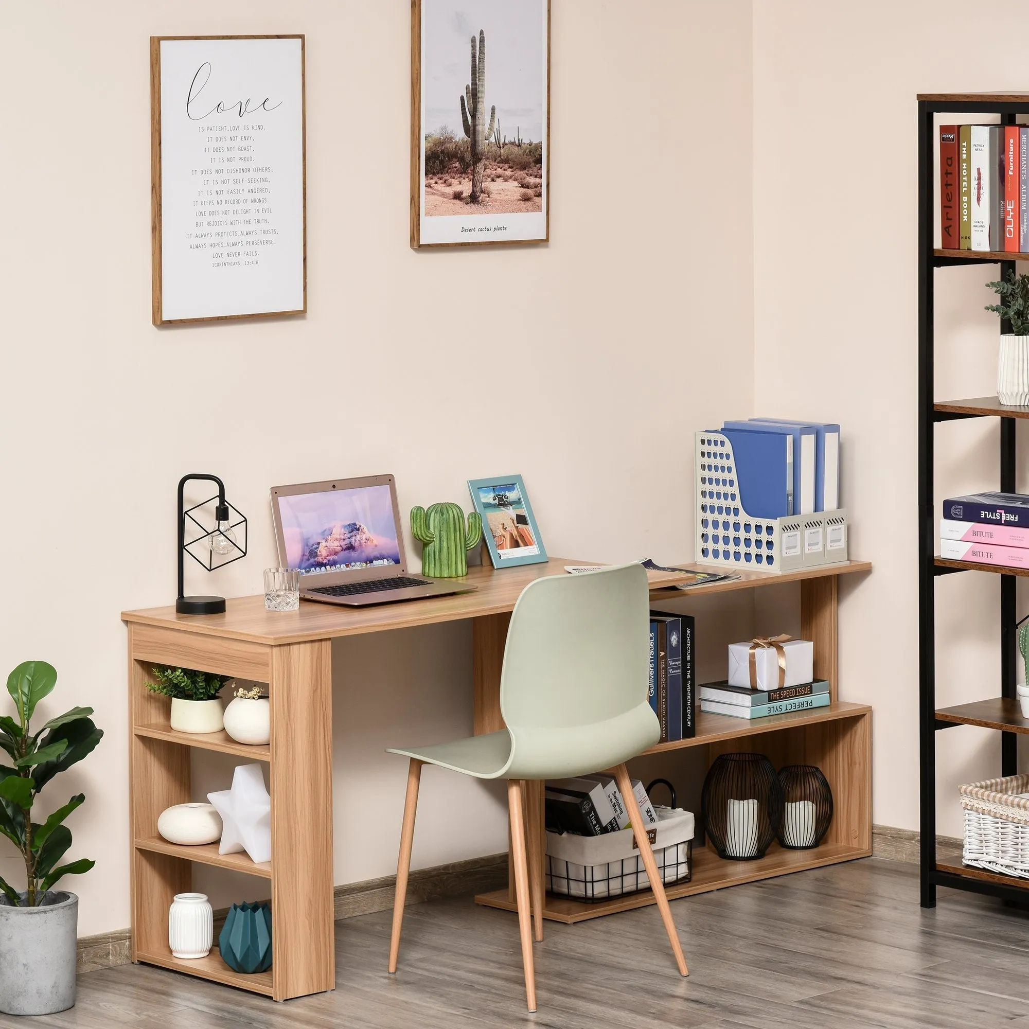 Multi -exposure angle desk with 5 shelves, wood, 120x110x74.5cm - Image 3