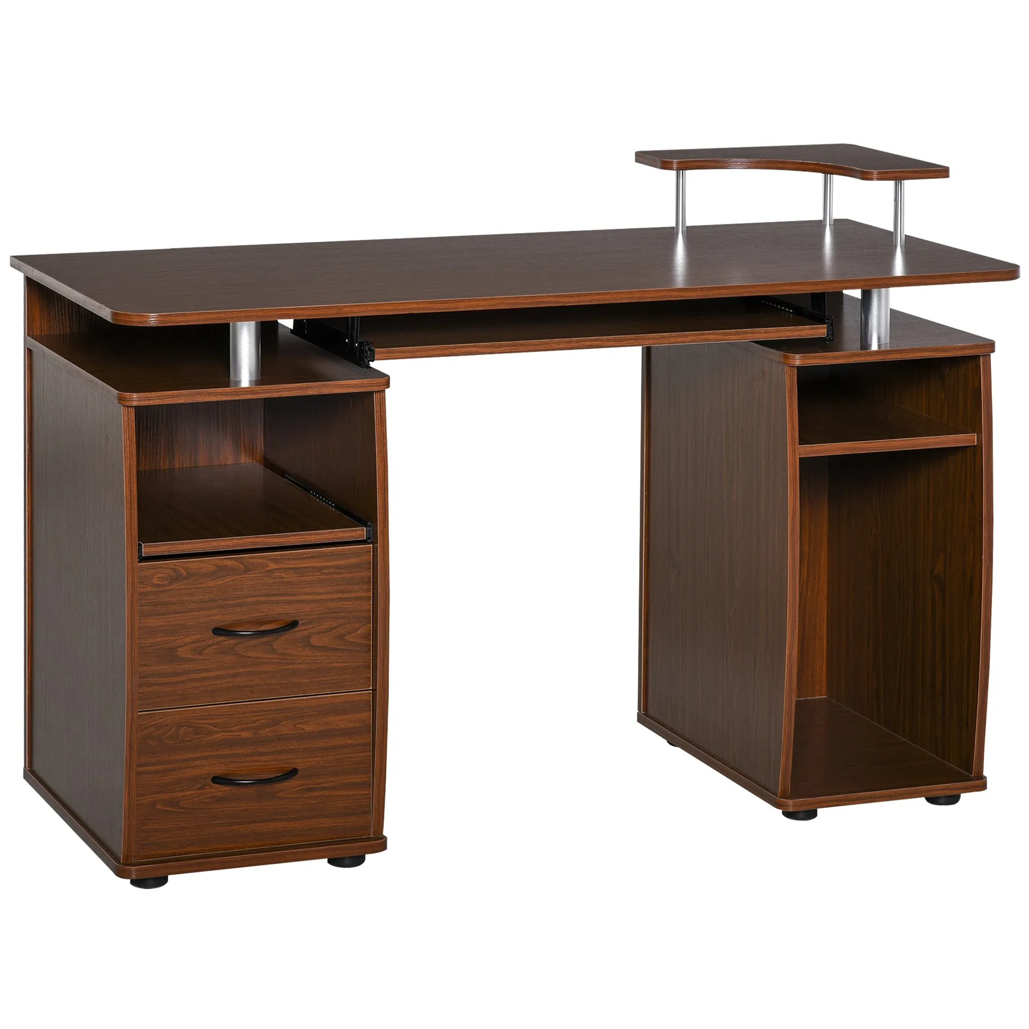 Desk PC Wooden Door With Drawers And Home Keyboard and Walnut Office