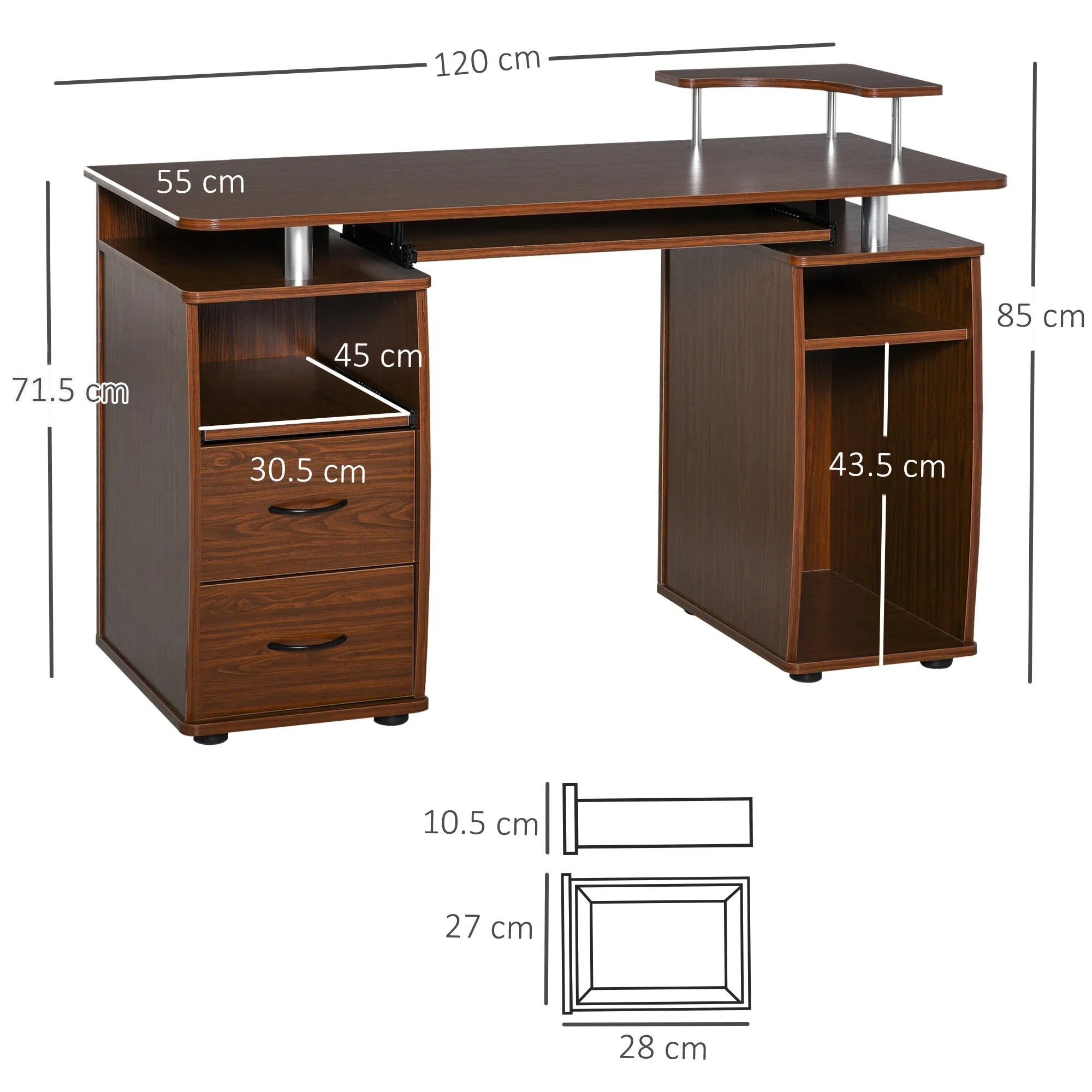 Desk PC Wooden Door With Drawers And Home Keyboard and Walnut Office - Image 3